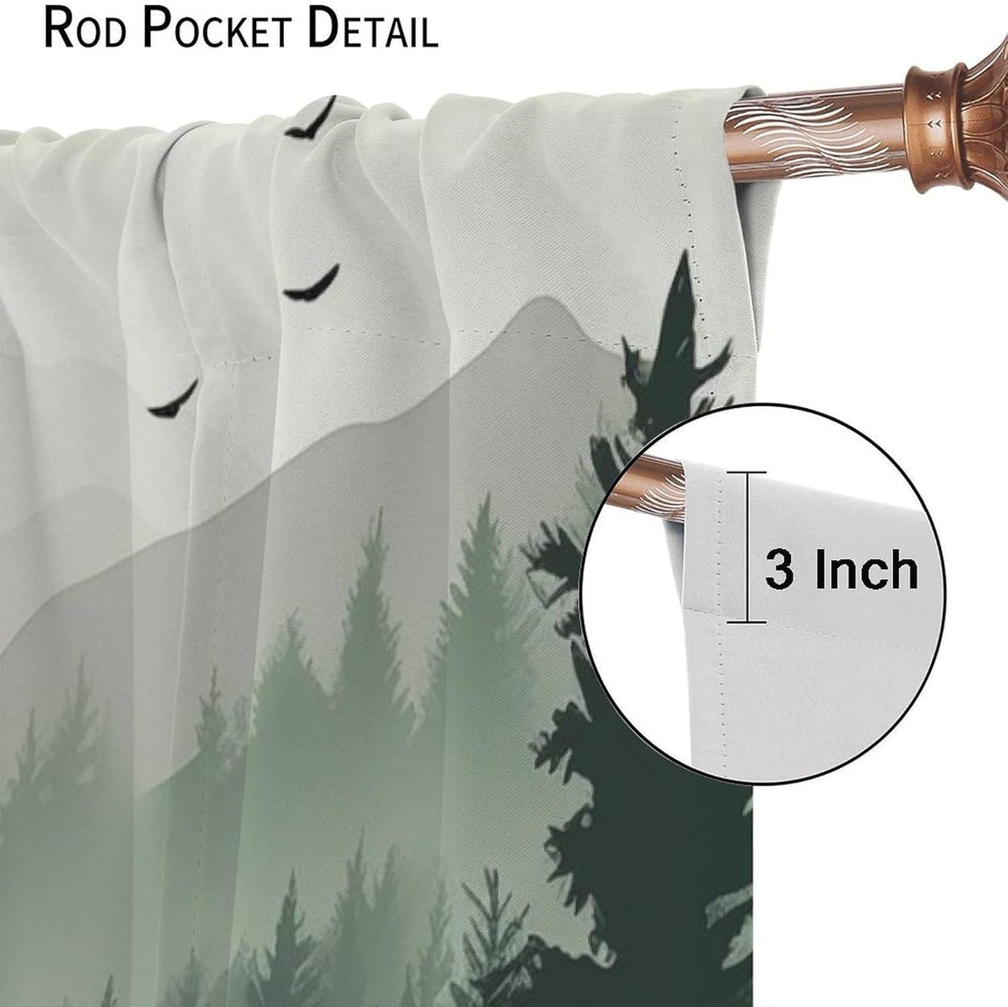Forest Blackout Curtain for Living Room, Watercolor Green Forest Flying Birds Nature Mountain Tree Woodland Home Window Treatments 2 Panels Drapes for Kitchen Batroom Office Deocr 42"W X 45"L