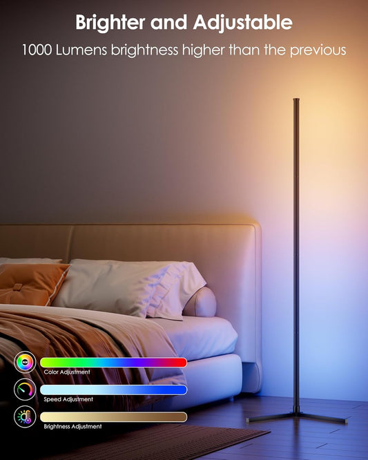 LED Corner Floor Lamp 2 Pack, 65" Tall Smart RGB Floor Lamp with APP and Remote Control, Ambient Lighting Color Changing Standing Lamps with Music Sync and Timing for Living Room, Bedroom, Gaming Room