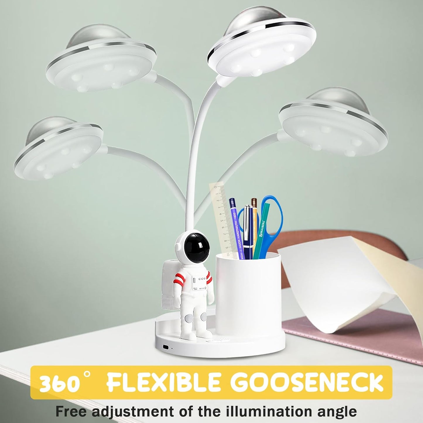 Astronaut Desk Lamp for Kids,Star Space Projector Space Rocket Lamps,Astronauta Lights with Pen Holder,Step-Less Dimming Lighting,Eye-Care Reading Small Desk Lamps for Bedroom,Gifts for Boys and Girls