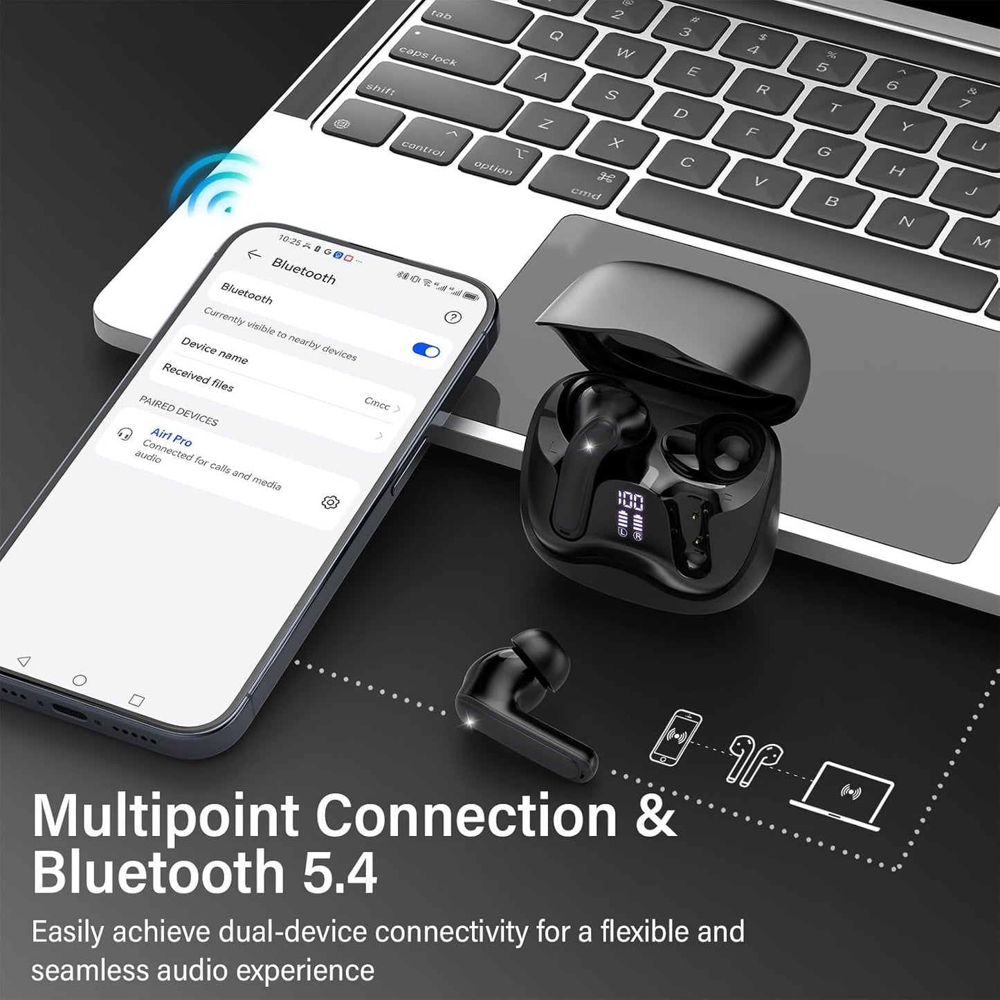 Hybrid Active Noise Canceling Wireless Earbuds, 6 Mics ENC Clear Call Ear Buds, Hi-Res Audio Deep Bass Bluetooth 5.4 Headphones, 48H Playtime, IP7, 8 EQ Modes, Multipoint Connection