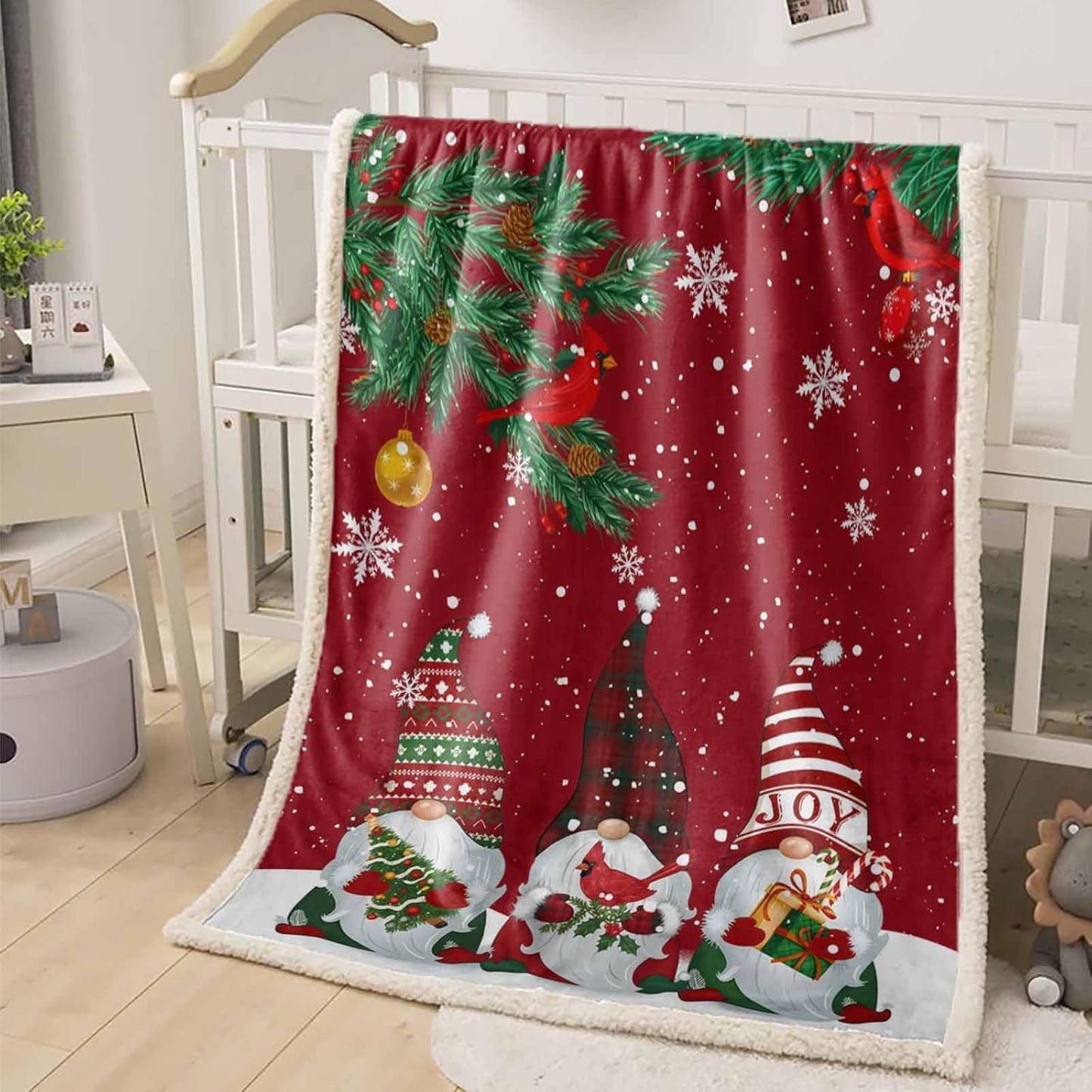 Chic D Sherpa Bed Throw Blanket Fleece Red Christmas Gnome Cardinals Snowflake, Ultra Soft Couch Throws Blanket, Merry Xmas Fuzzy Cozy Plush Warm Microfiber Blankets (Twin, 40x50inch)