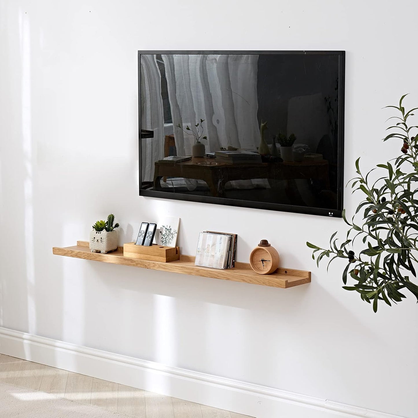 Long Floating Shelf 48 Inch Natural Wood Shelves, Rustic Display Books Picture Ledge Shelf for Wall Mounted, Natural Solid Oak Wood Shelf, Easy to Install, Natural Color, 48 *4 *1.5 (1 Pack)