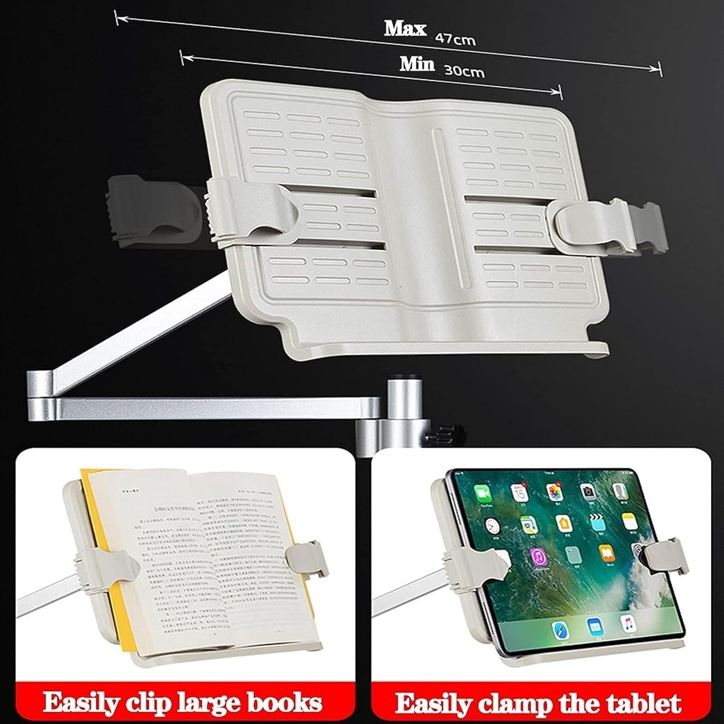 Reading Stand with Clamp, Rest Bookrest Holder,Cook Book Floor Stand, Foldable 360 Degree Rotating Angle, Sturdy Aluminum Metal Base (Color : Multi-Colored, Size : No lamp) (Multicolor No lamp)