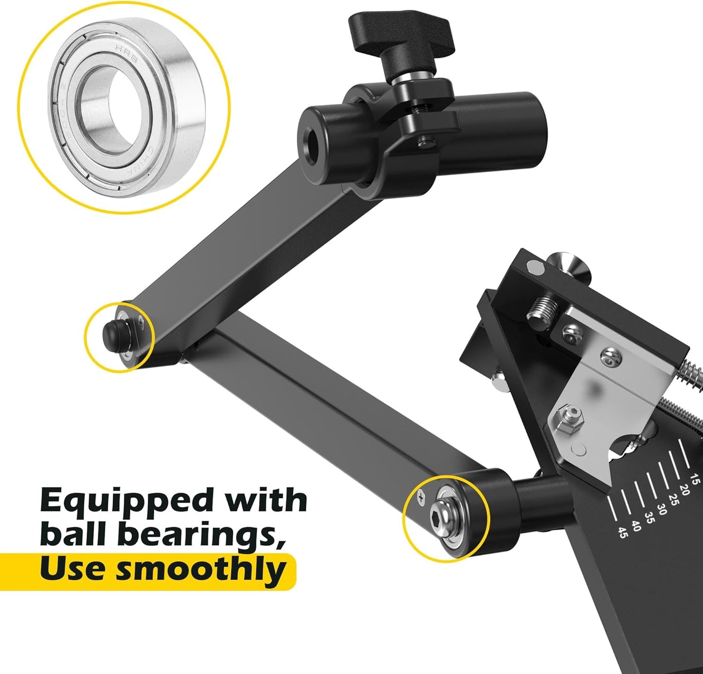SporGain [Updated] Lawn Mower Blade Sharpener 15°-45° Adjustable Frame with Ball Bearing Manufacture Handle for Right & Left Hand Blades, Use with Angle Grinder, Black