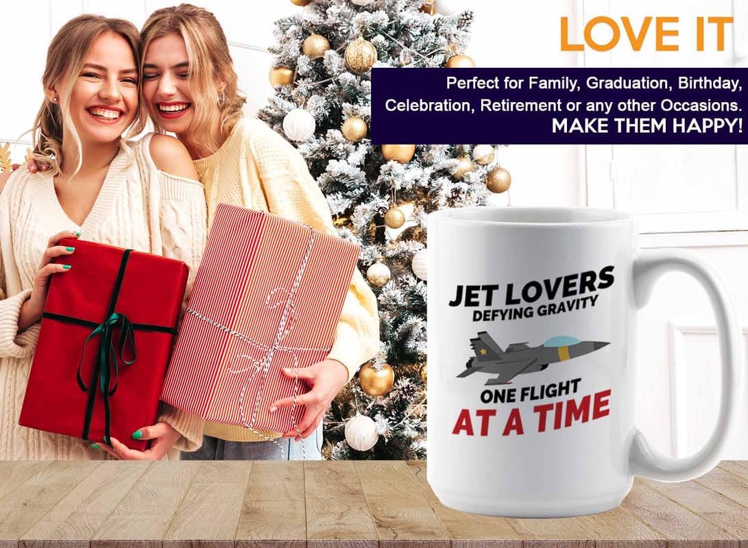 Jet Pilot Coffee Mug 15oz White - Jet lovers Defying gravity - Pilot Gifts Airplane Flying Captains Aviator Airline Aviation