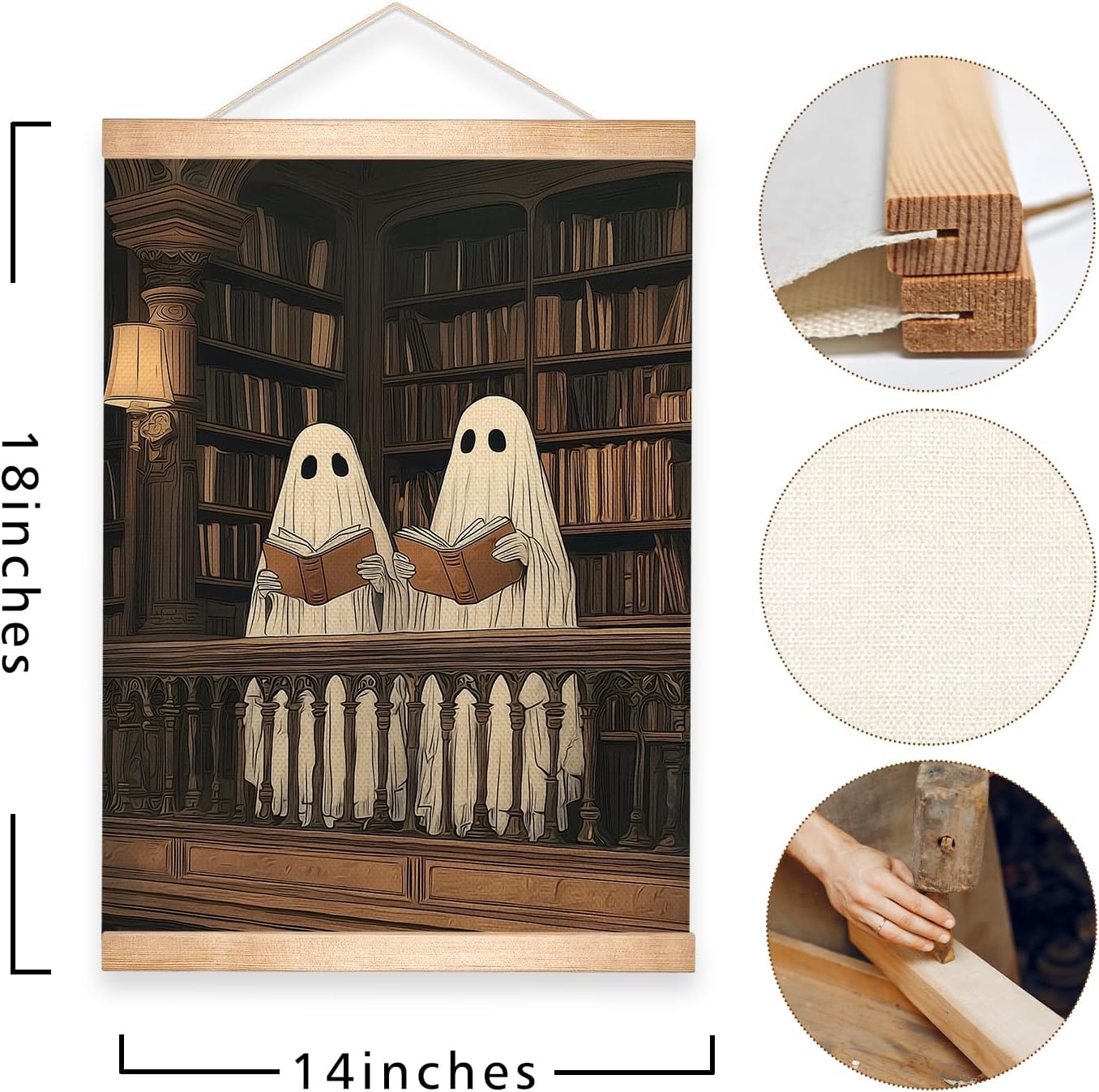 HEYJEEPER Cozy Ghost Wall Art, Reading Ghost Poster, Bookish Aesthetic Artwork Wall Hanging Decor for Library, Bedroom, Living Room, Calm Literary Home Decor,Bookworm Gift 14x18.5Inch(Colorful - Ghost04)