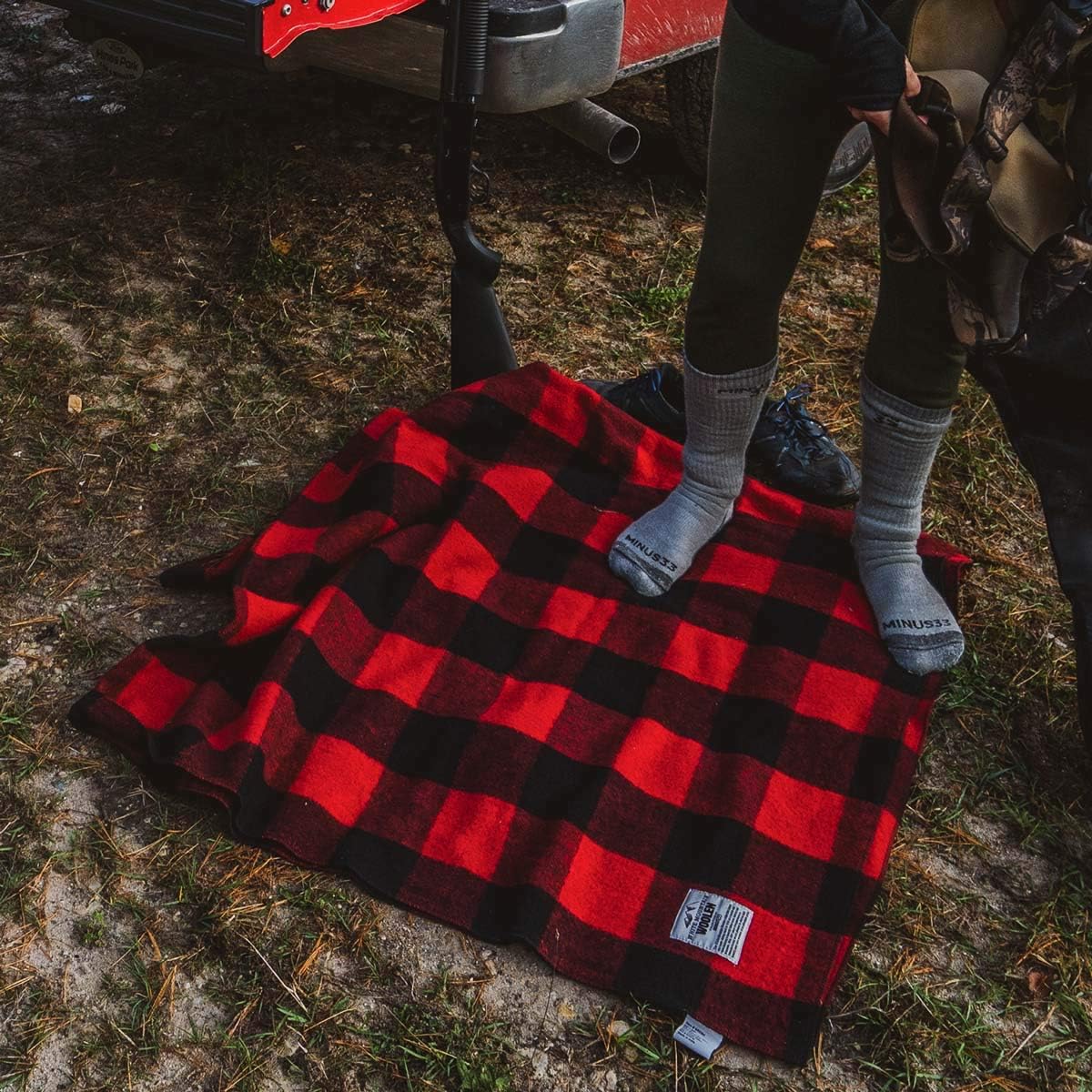 Lodge Twin Blanket - 80% Recycled Wool - Buffalo Plaid - Warm Throw Blanket - Thick - Washable - 65W x 90L - Gray and Blue Plaid