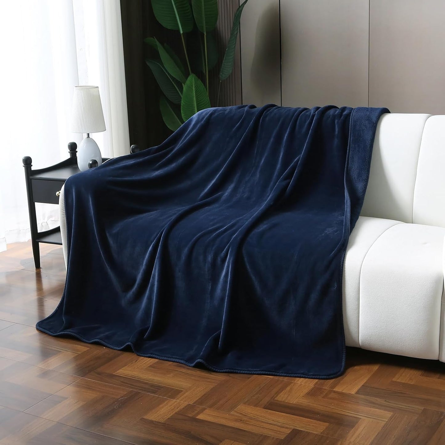 Knitted Thick Milk Velvet Fleece Throw Blanket for Couch Ultra-Plush Soft Decorative Colorful Travel Bed Office Blanket (Navy, 60" 80")