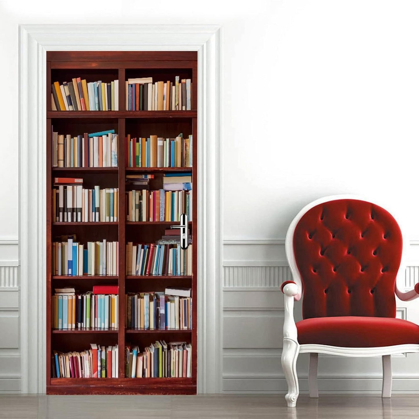 3D Door Stickers for Interior Doors Bookshelf Background Vinyl Removable Self Adhesive Door Poster Wallpaper Mural Decals for Bedroom Office Bathroom 90x200cm