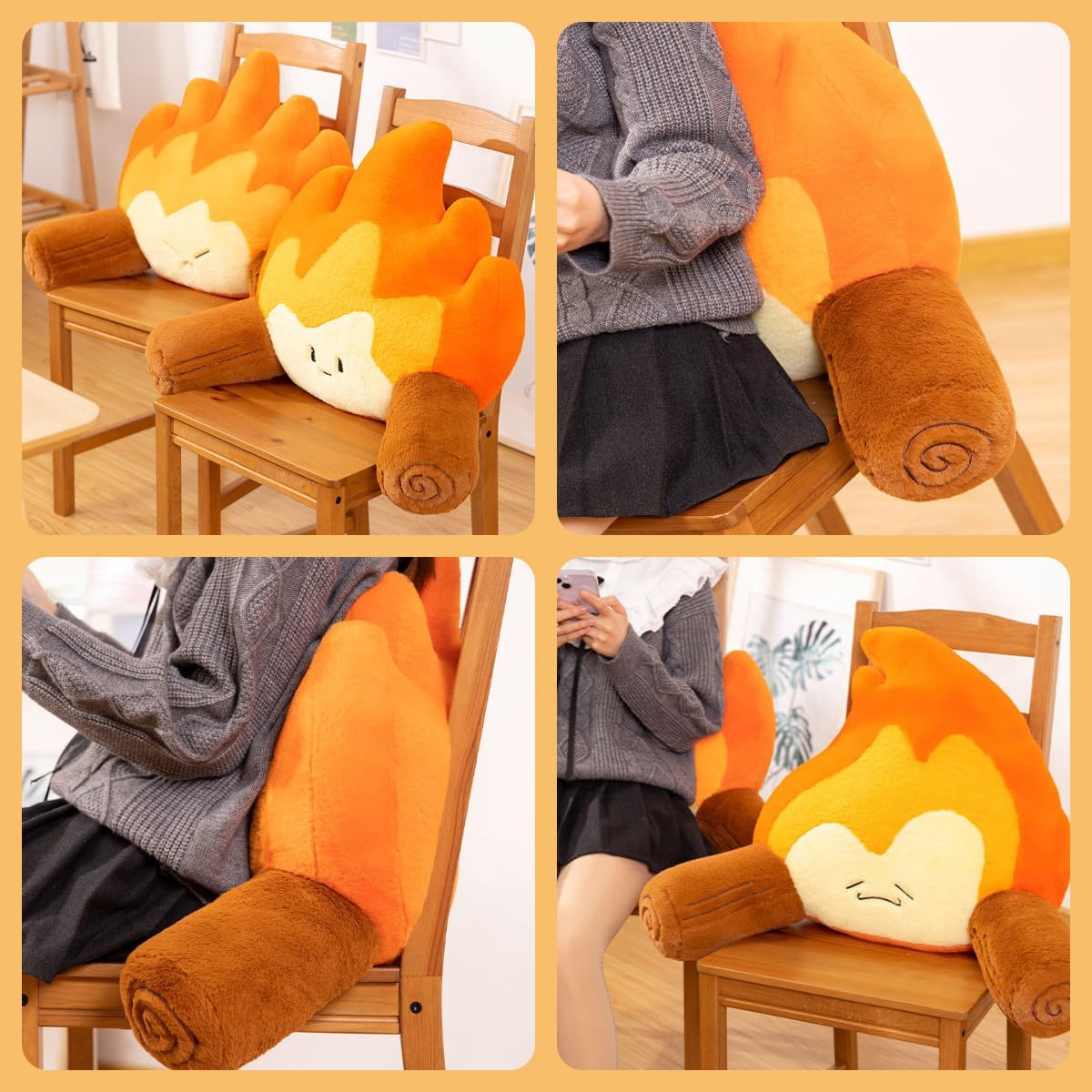 Reading Pillow for Sitting in Bed Funny Campfire Back Pillows Cartoon Bonfire Backrest on Chair, Couch, Bed, Sofa and Car