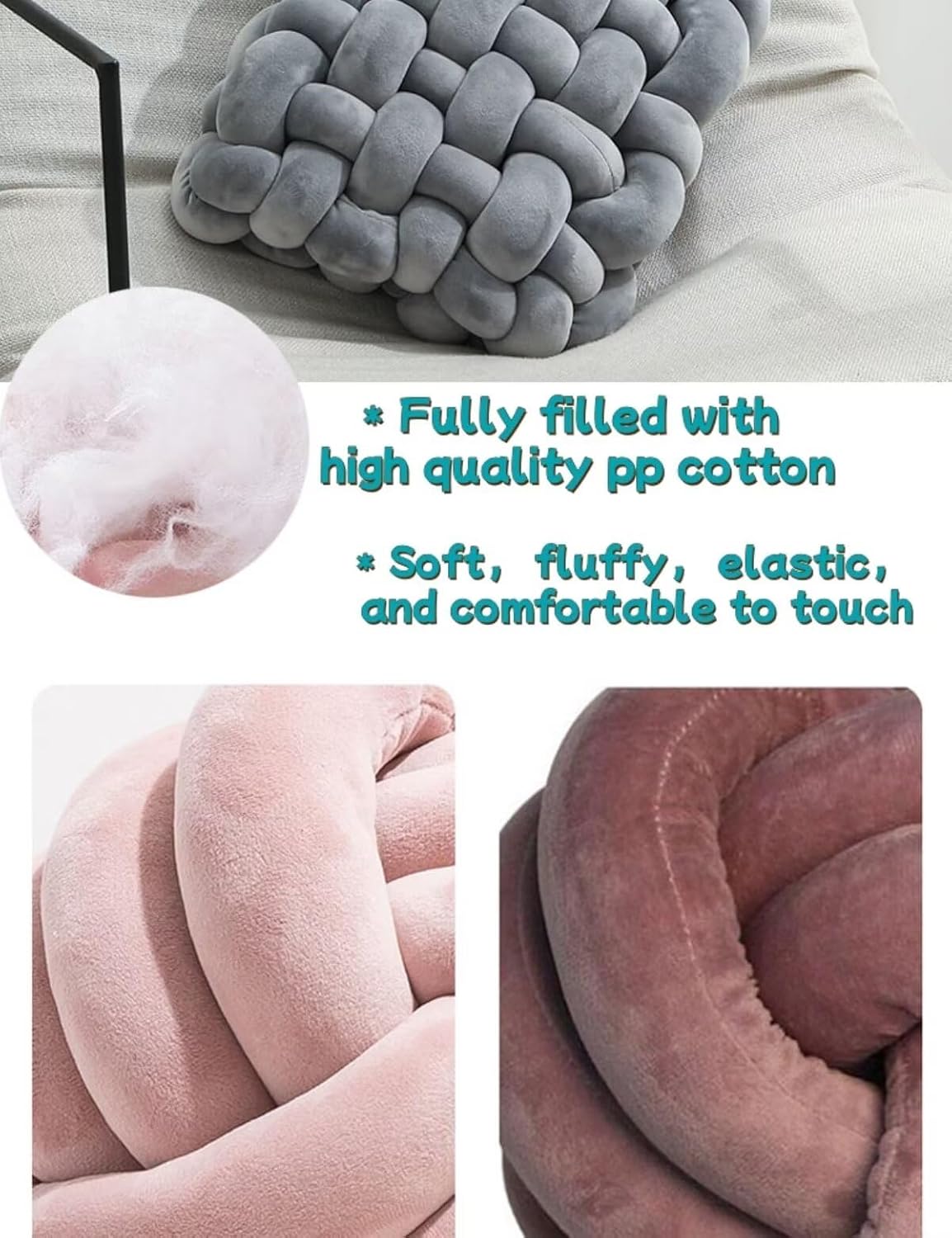 Knot Pillow Meditation Cushion Large Floor Cushions Sitting Funky Throw Pillows Chair Pillows Soft Pads Square Knotted Seat Cushions for Home Decoration Living Room Bedroom Sofa Couch Caramel