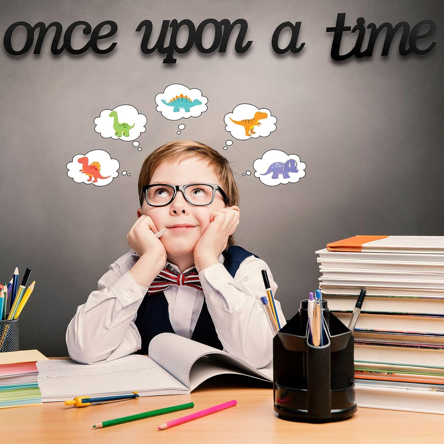 Jetec Once Upon a Time Sign Nursery Decor Wall Decal Wood Words Wall Decor for Family Bookshelf, Reading Corner, Daycare, Classroom Baby Shower Christmas Birthday Gift for Kid's Toddler's Room Decor