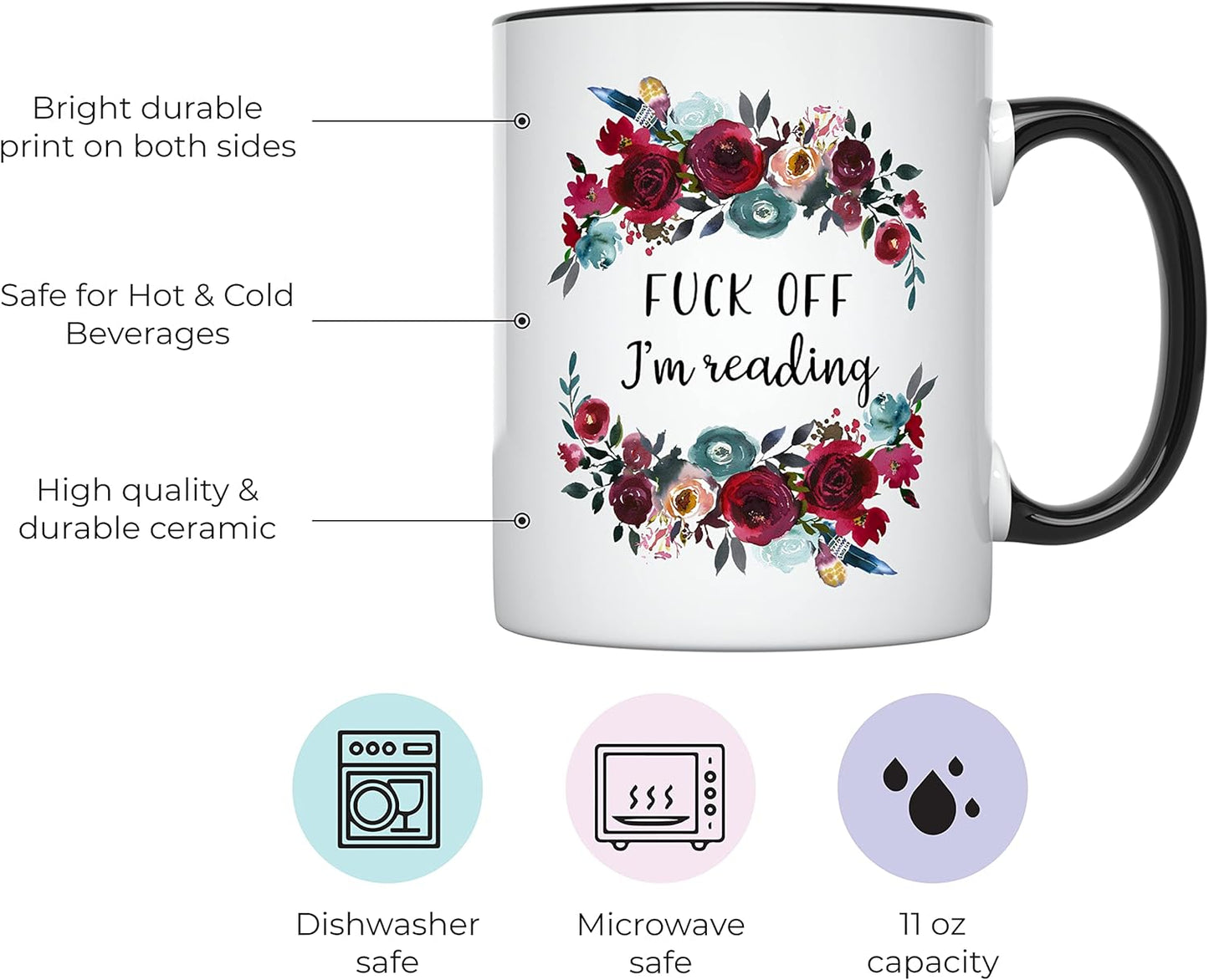 YouNique Designs Book Lovers Mug, 11 Ounces, Bookish Items, Book Club Cup, Book Mug, Bookworm Coffee Mug, Cup for Readers Book Lovers Women, Book Worm Mug for Women (Black Handle)