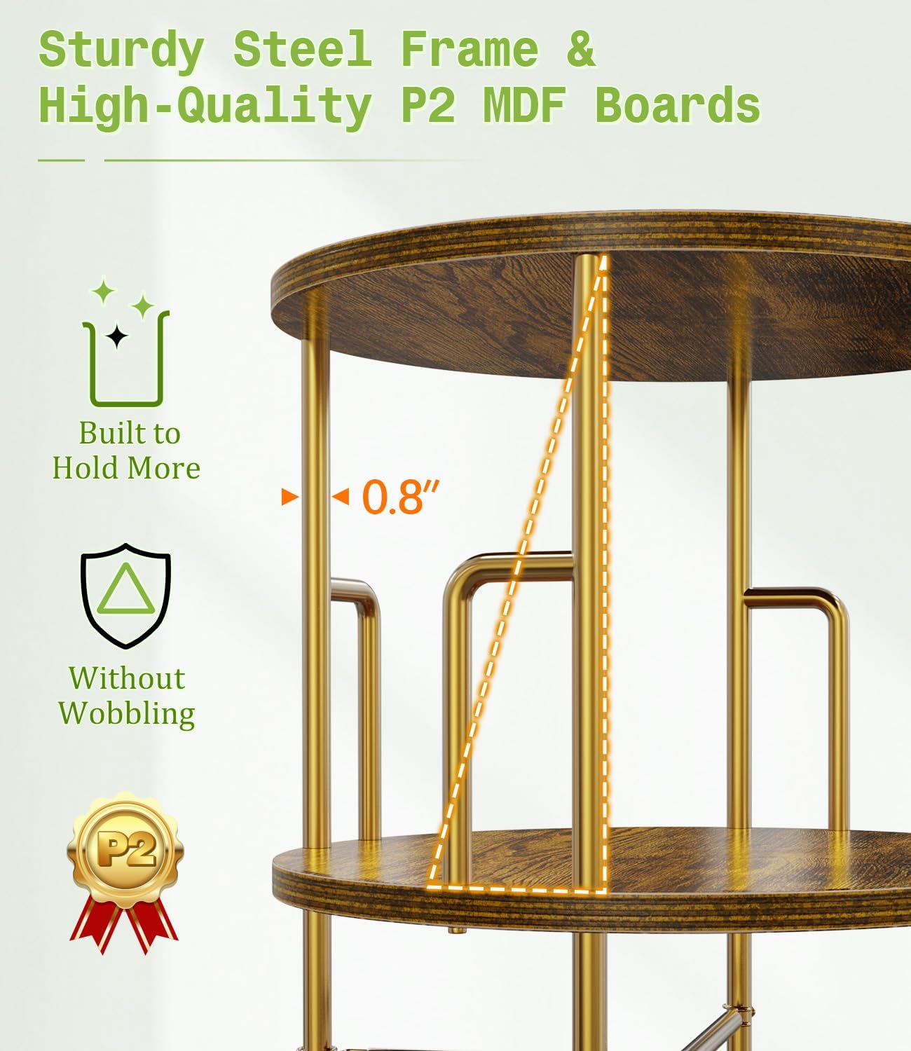 5 Tier Round Rotating Bookshelf Tower Gold,62” Tall Space Saving Spinning Bookshelf with Anti-Tipping Design,Metal Standing Revolving Bookcase Stackable for Small Spaces,Study,Living Room