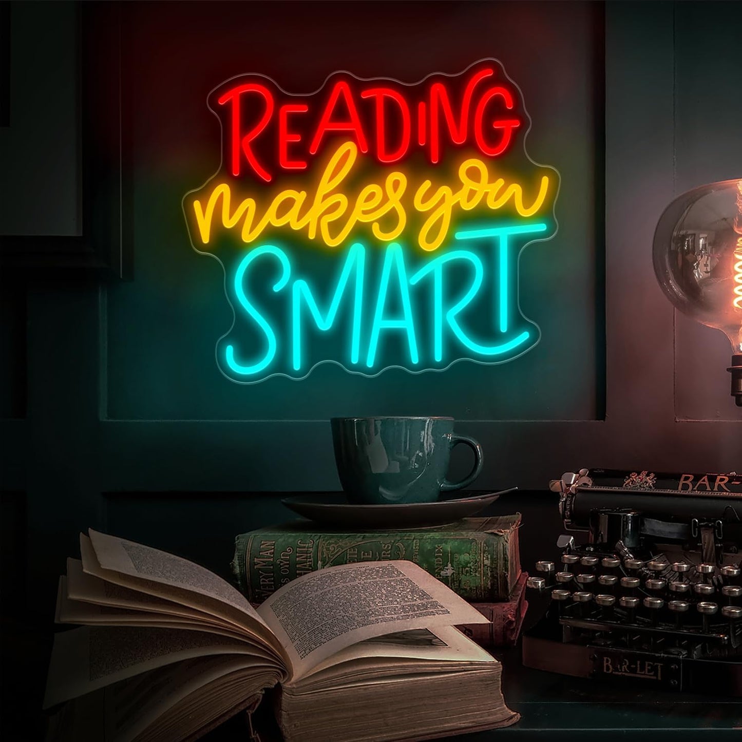 Reading Makes You Smart Neon Sign,Dimmable Neon Lights for Bedroom,USB Powered Neon Wall Sign,Led Neon Signs for Man Cave,Bookstore Library Study Room Wall Decor Gifts 11.9x13.8 inches.