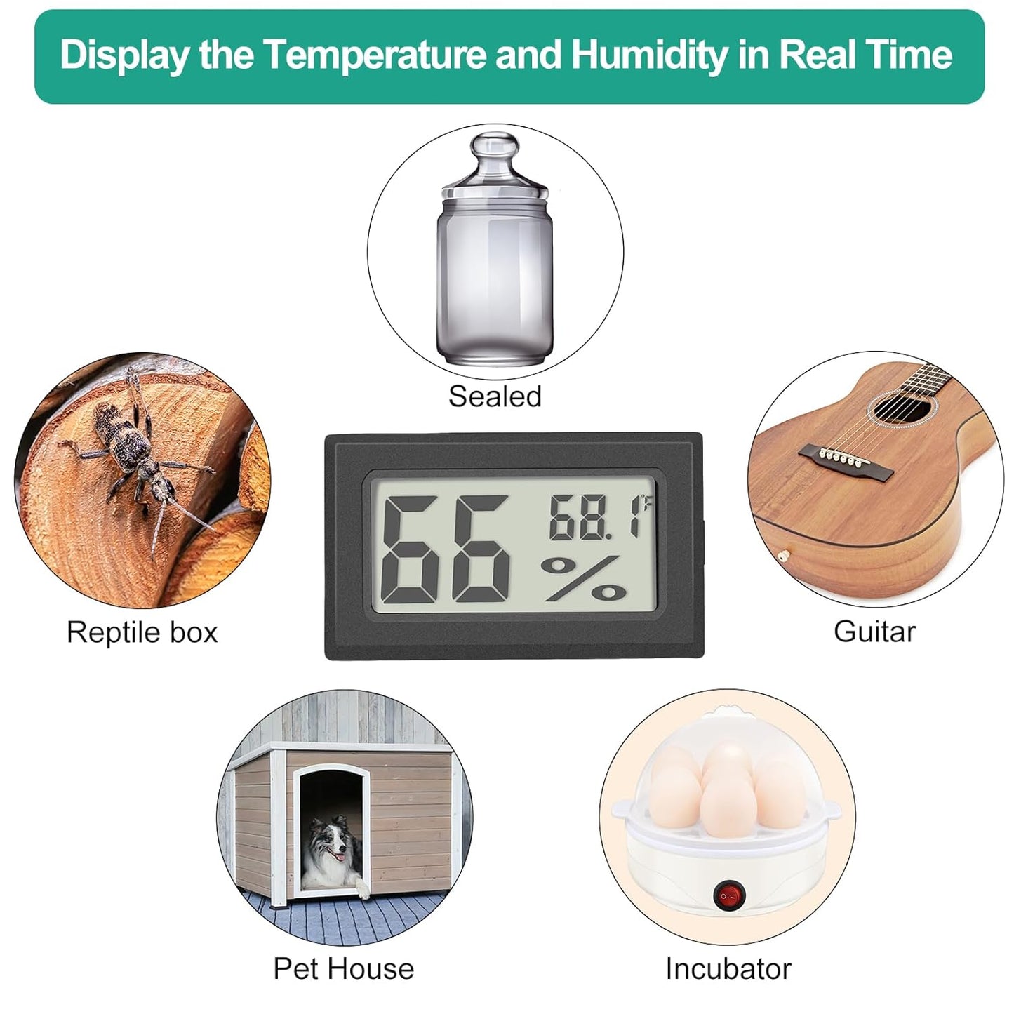 Vaikby 6-Pack Mini Digital Thermometer Hygrometer, Indoor Humidity Monitor, Temperature Humidity Gauge Meter with Fahrenheit (℉) for Greenhouse, Garden, Cellar, Closet, Fridge