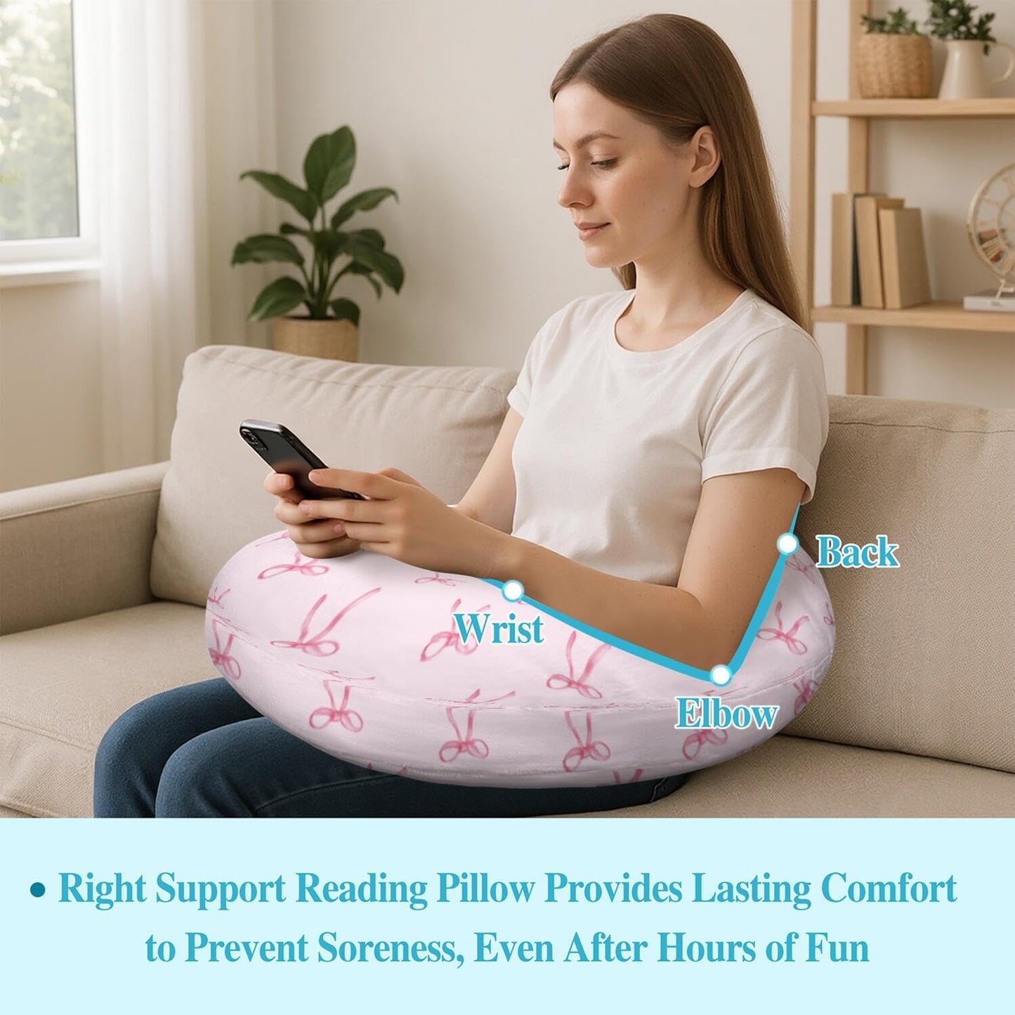 Crafting Pillow for Crocheting, Crochet Pillow for Lap Support, 12 Fun Print Styles, Ergonomic Arm Support, For Bed, Floor, Chair Comfort, Pain Relief and Fatigue for Gaming and Woking (Bow Tie)
