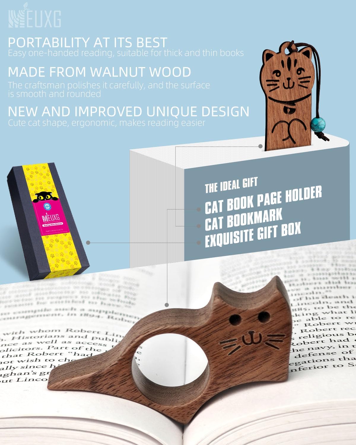 Book Page Holder,Bookmark,Walnut Thumb Bookmark,Thumb Reader,Reading Accessories,Reading Gifts,Literary Gifts,Gifts for Readers,Book Lovers Gifts,Bookworm,Gift(Medium (0.86")
