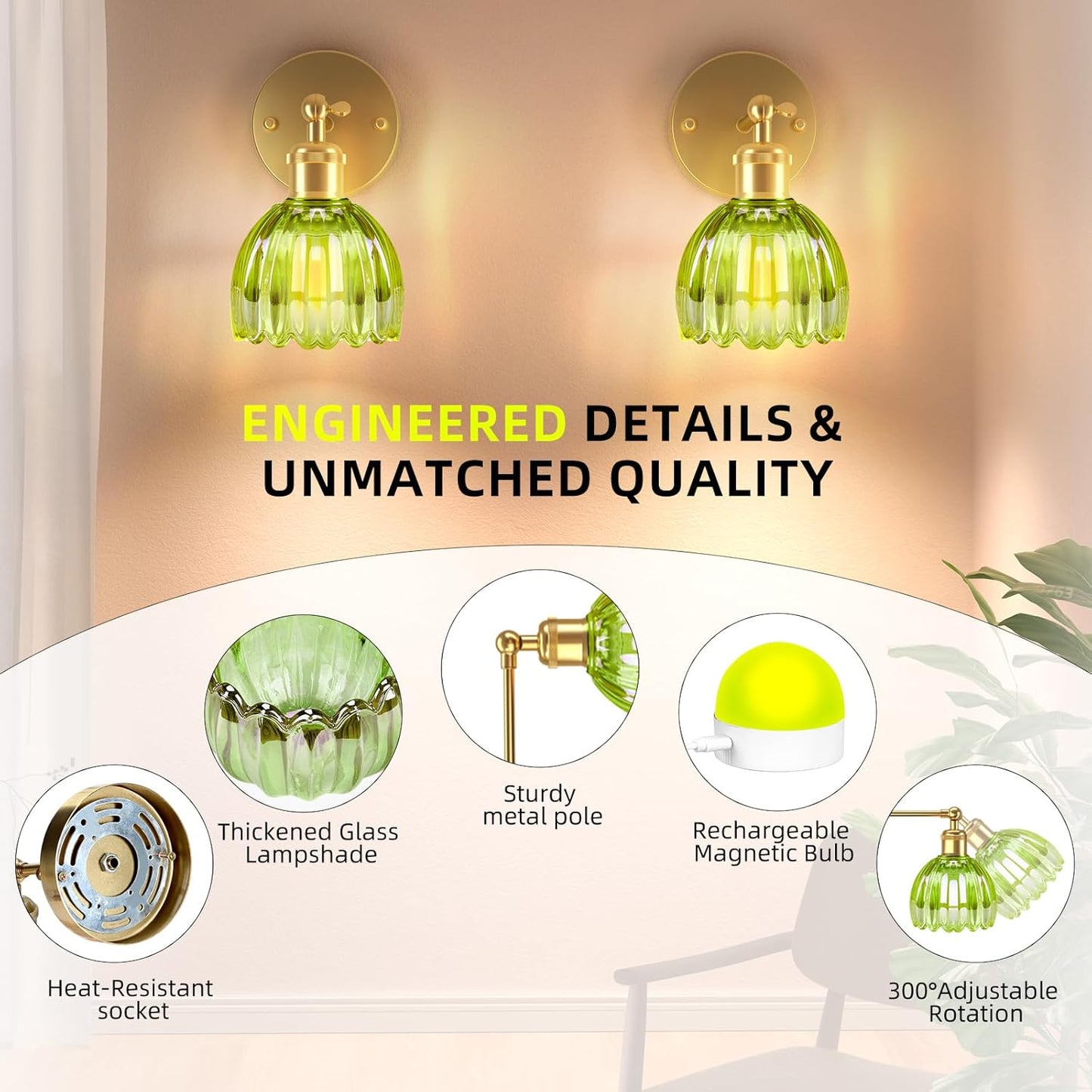 Battery Operated Wall Sconce with Remote Control, Wireless Wall sconces Set of Two with 7000mAh Dimmable Magnetic RGB Bulbs, Rechargeable Wall Light for Bedside Bedroom Living Room Hallway Wall Decor