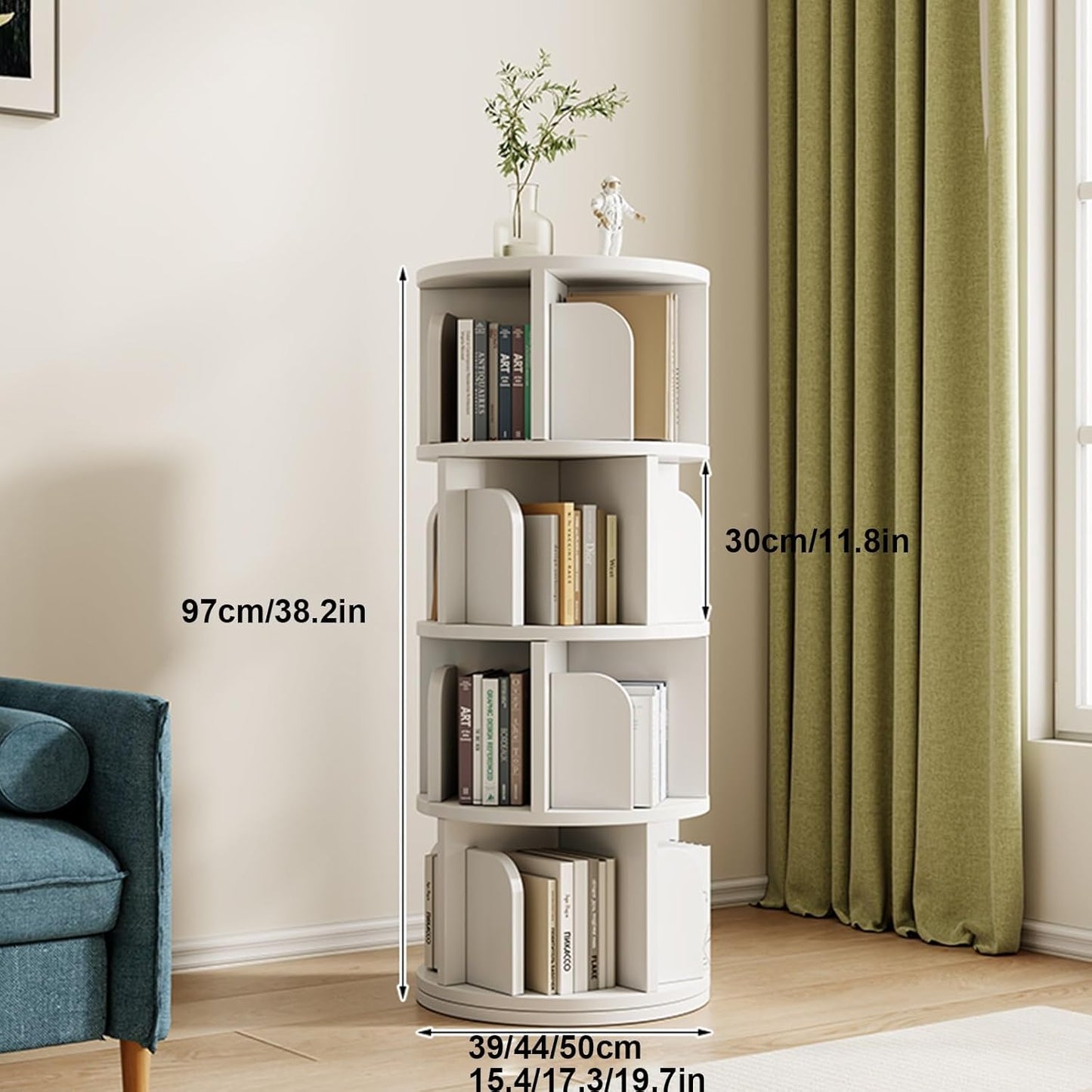 Solid Wood Bookcase 360 °,Solid Wood Rotating Bookshelf 360 Degree Bookcase Children's Home Living Room Movable Simple Floor Rack Picture Book Rack(Walnut,128 * 50cm/50.4 * 19.7in)