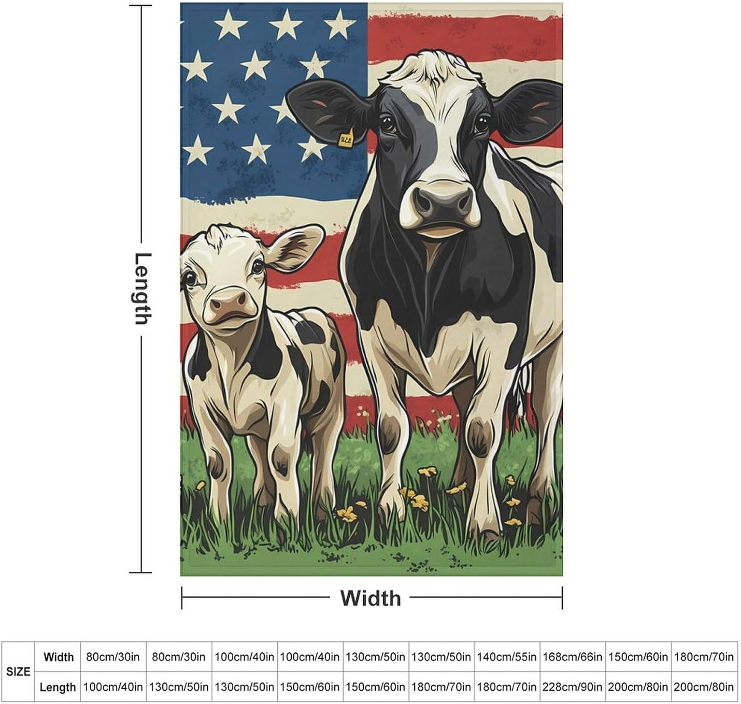 U.S Flag Cow Animal Throw Blanket for Couch Bed Plush Cozy Fuzzy Flannel Blanket for All Season 40"x60"