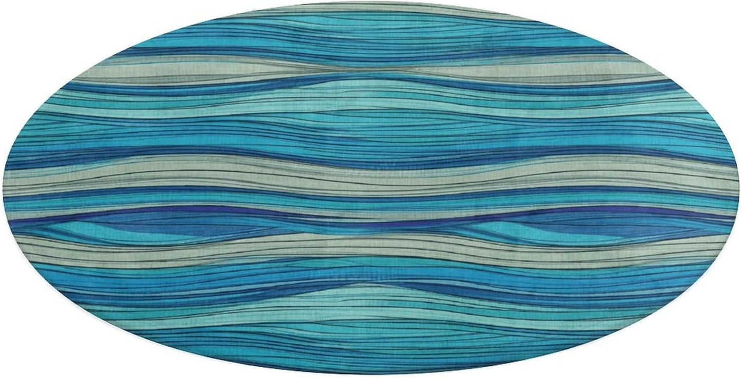 Ocean Stripe Pattern Circle Rug Retro Luxury Coral Velvet Floor Mat Non Slip Soft Indoor Floor Carpet Comfy Thickened Area Rugs Modern Aesthetic Minimalist Carpets for Home Decor