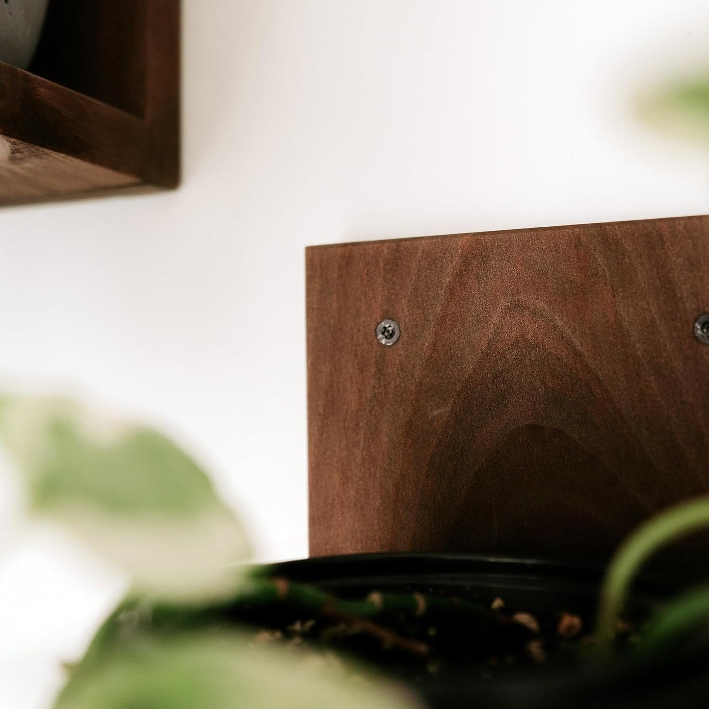 Daniel's Plants 3 Pack Midcentury Modern L Shaped Floating Shelves | Wall Mounted Plant Shelf Kit | Solid Wooden Shelf | 3 Shelves (Woodland Brown)