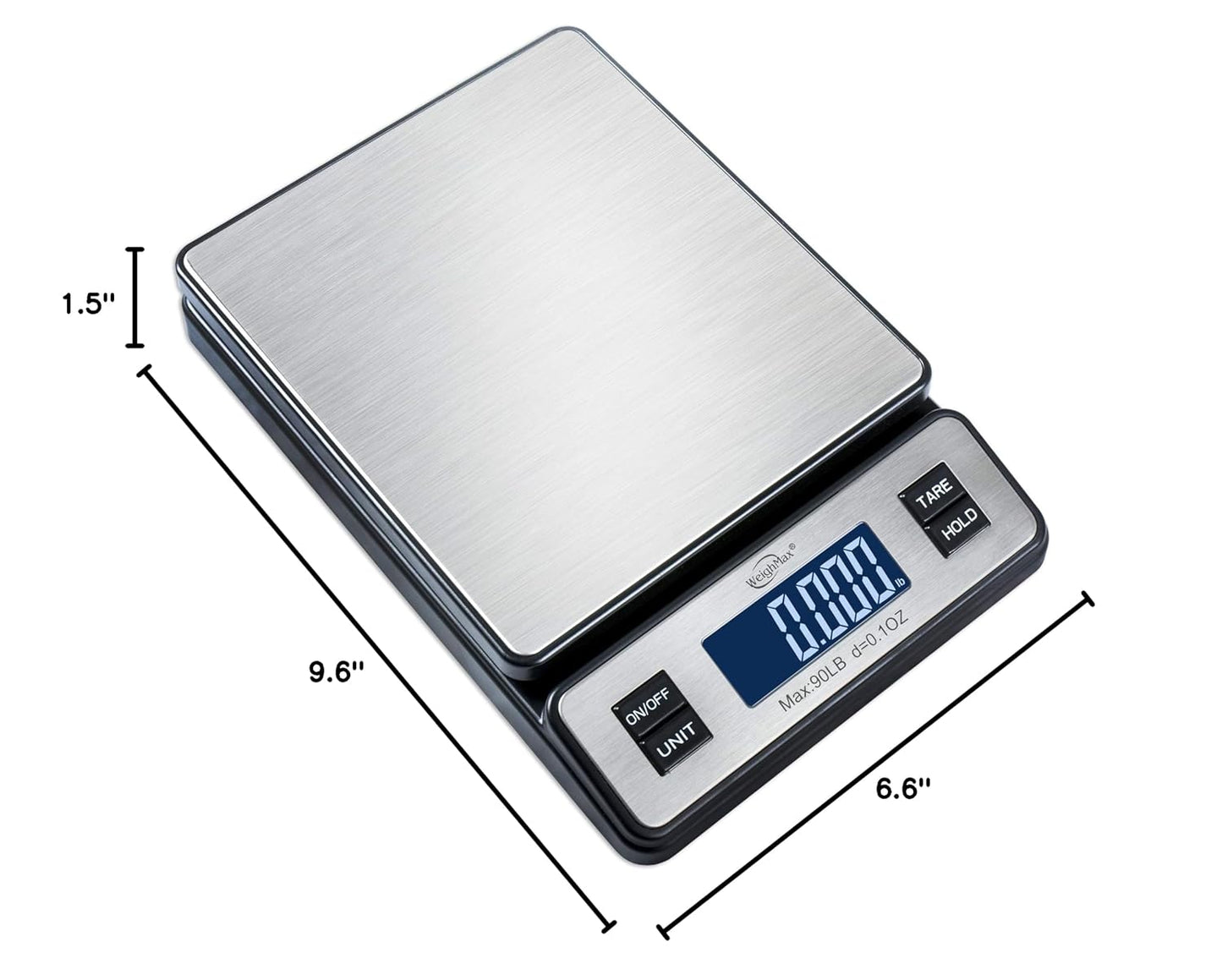 Weighmax W-2809 90 LB X 0.1 OZ Durable Stainless Steel Digital Postal Scale, Shipping Scale With AC adapter, 1 Pack