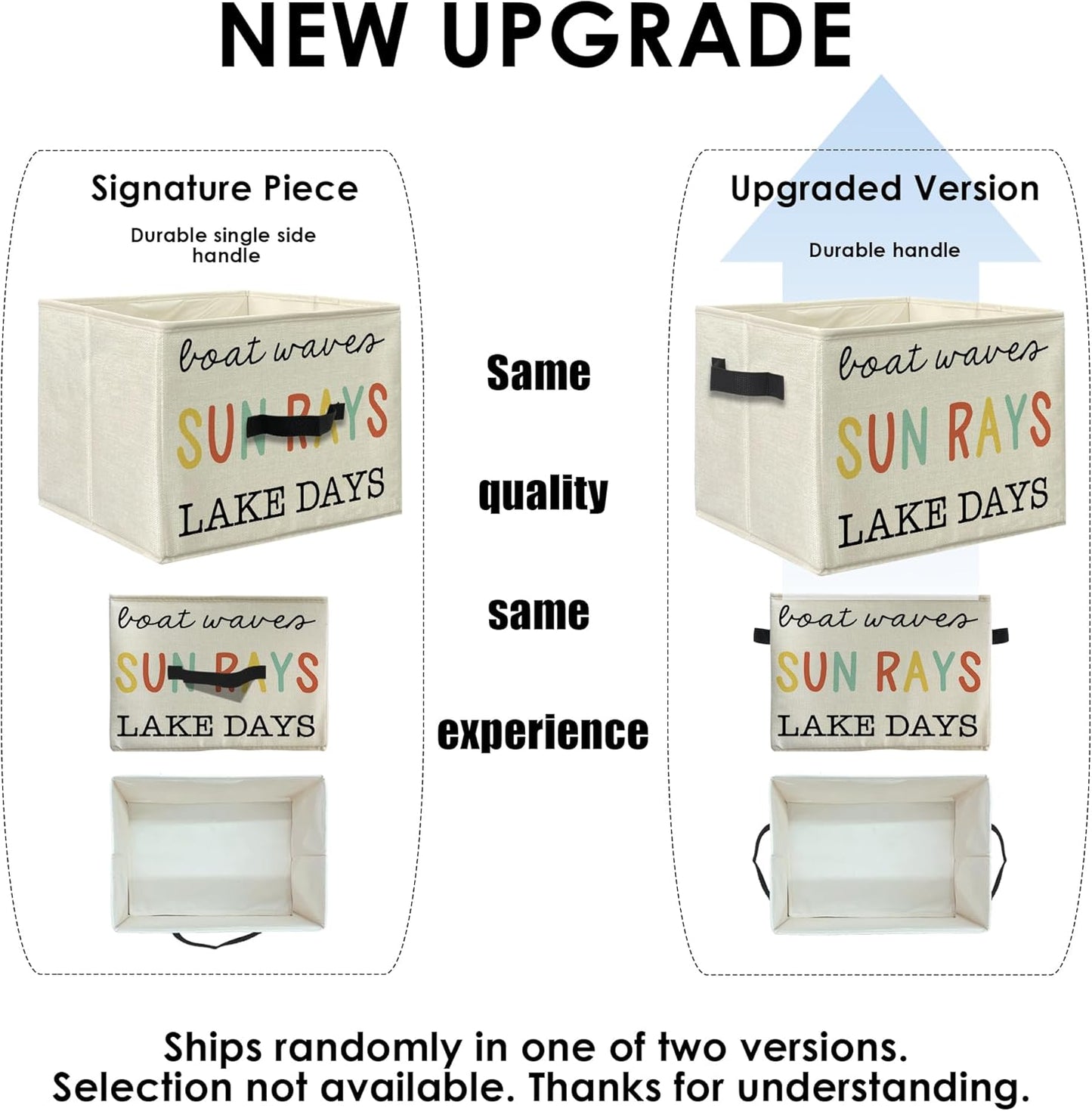 Knibeo Lake House Fabric Storage Bins for Shelves Closet, Boat Waves Sun Rays Lake Days Rainbow Collapsible Cube Baskets Organizer for Clothes Books Toys