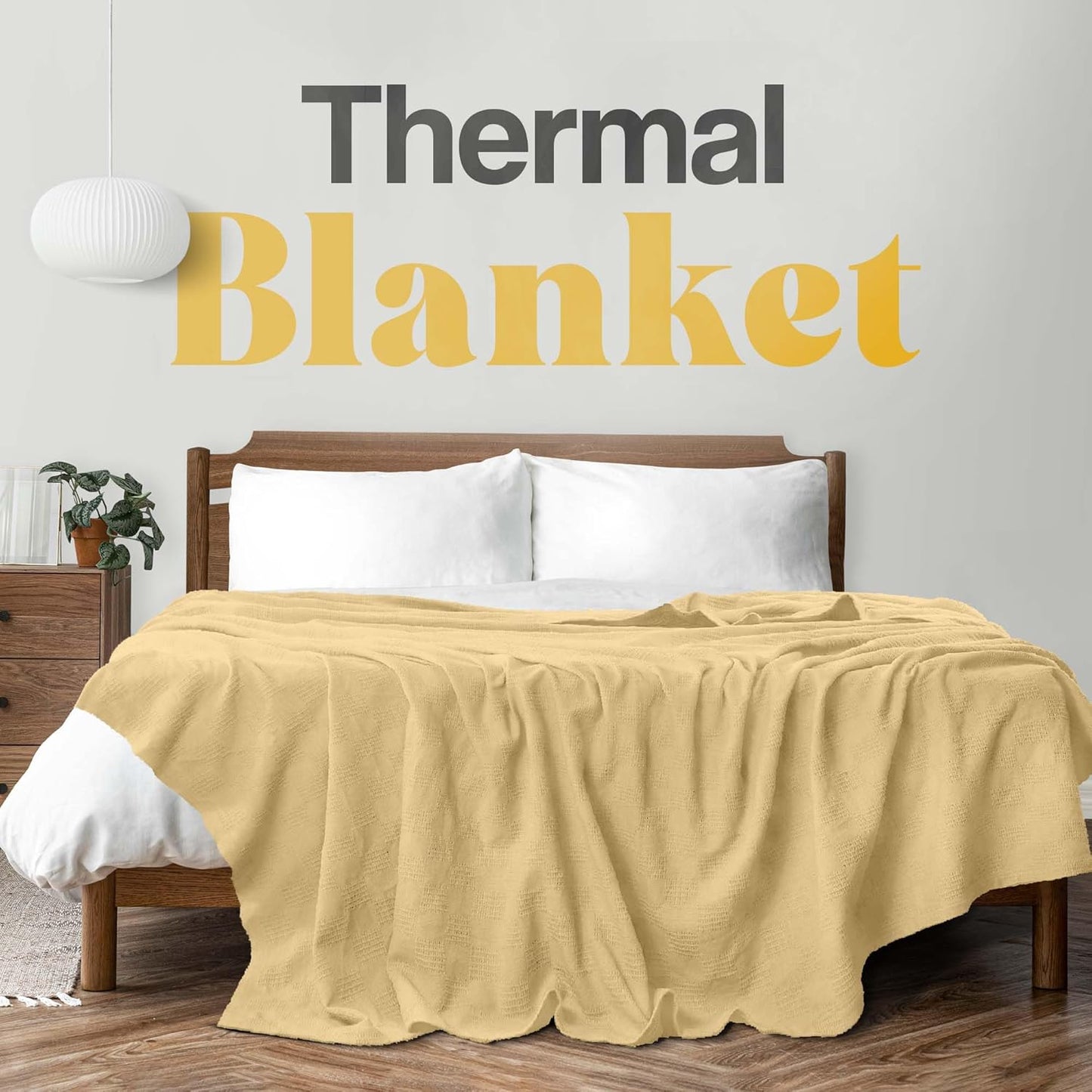 Avalon Bedding 100% Cotton Blanket Twin Size Thermal Blanket (72"x90") - Perfect Cotton Blankets Twin Size for Layering Bed in Any Season - Cotton Blankets for Bed (Beige)