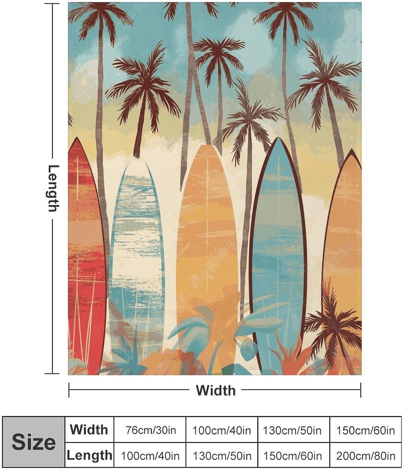 Surfboard Palm Tree Blanket Super Soft Lightweight Throw Blanket Cute Cozy Warm Bed Blanket Decorative Fuzzy Blanket All-Season Home Decor Gift for Sofa Couch Living Room 30"*40"（76 * 100cm）