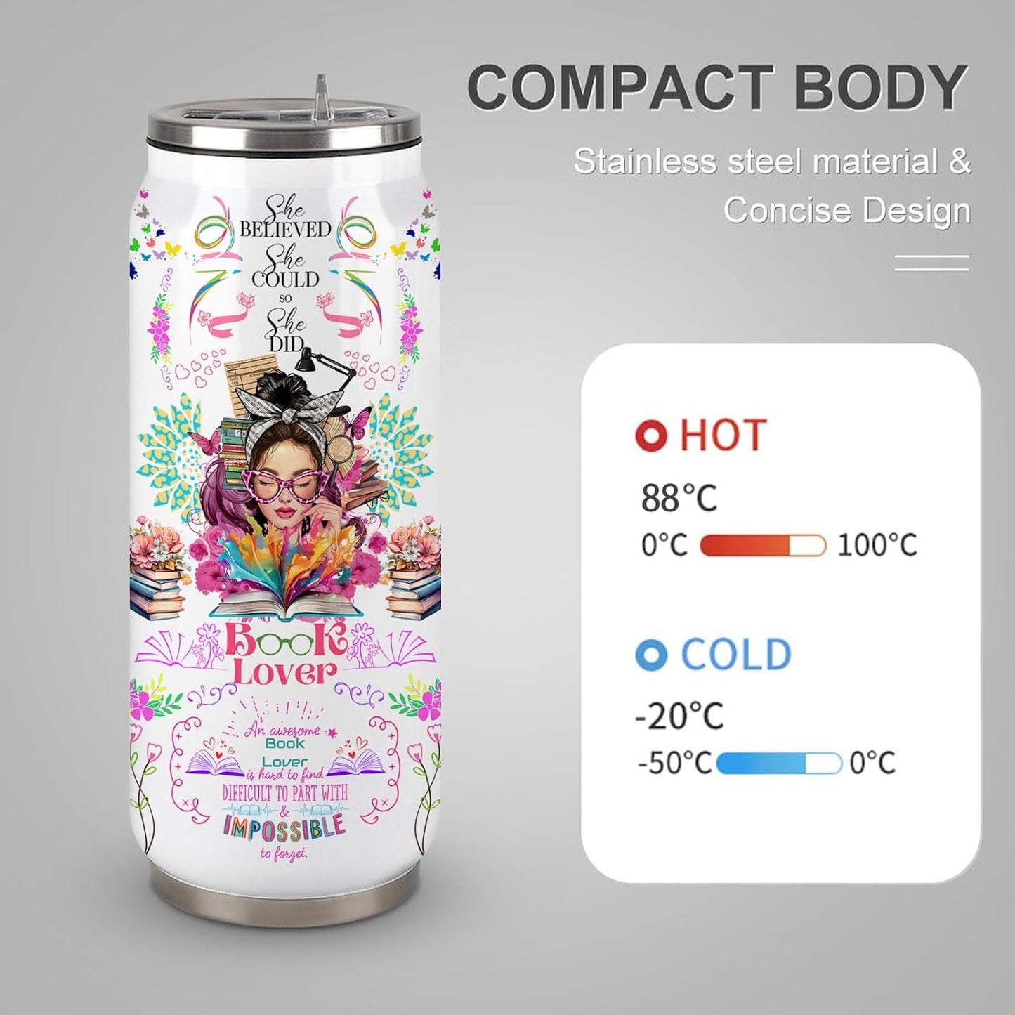 Book Lovers Gifts Stainless Steel Tumbler,Bookish Gifts Coffee Mug with Lid,Bookworm Tumbler,Book Accessories Librarian Gift for Women Girls Daughter 17 Oz