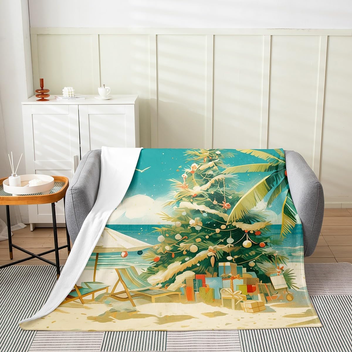 Feelyou Merry Christmas Flannel Fleece Throw Blanket Merry Christmas Tree Flannel Fleece Throw Blanket Xmas Deer Elk Decor Plush Blanket Beach Theme All Season Bed Blanket Throw 50"x60"