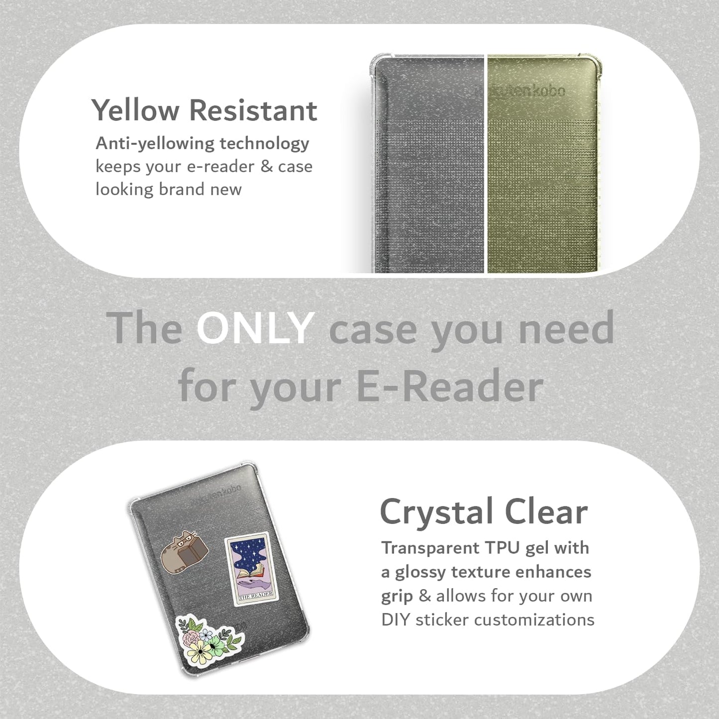 TUDIA SKN Designed for Kobo Clara HD Case 6" (2018) Back Cover, [Reinforced Corners] Shockproof Slim Anti-Yellowing Silicone Gel Clear Back Lightweight Grip TPU Bumper for eReader - Clear Glitter
