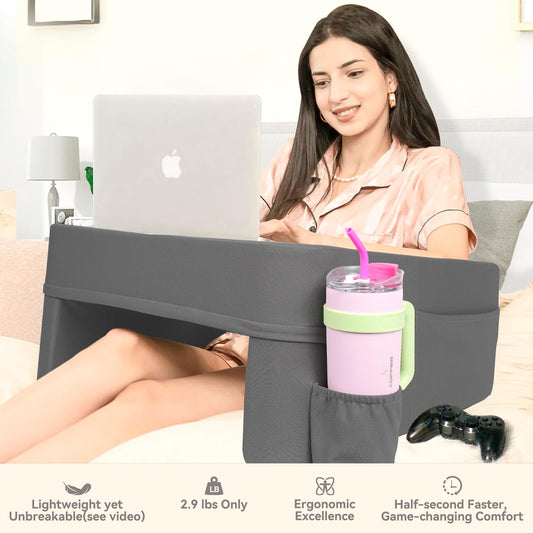 Soft Lap Desk Pillow for Laptop & Gaming,Arm Rest Laptop Lap Desk for Bed Couch with Cup Holder & Pocket,Ultimate Reading Pillow for Lap(Dark Gray, Large)