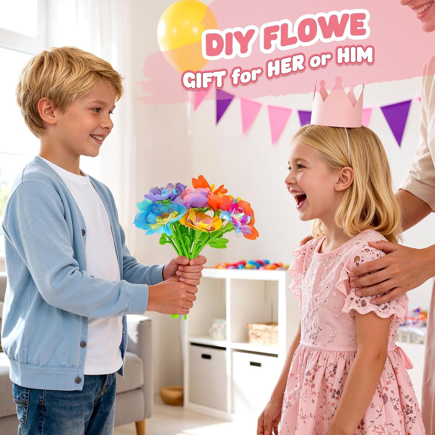 beefunni Flower Bouquet Craft Kit, Easter Basket Stuffers Gifts for Kids, DIY Craft Toys for Kids Ages 4-8, Educational Flower Make Toy for Toddler, Birthday Gift for 4 5 6 7 8+ Year Old Girls and Boy