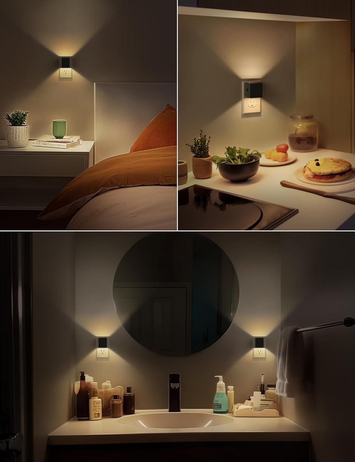 DORESshop LED Night Lights Plug into Wall [2 Pack], Plug in Nightlight, 3 Level Brightness Adjustable Night Light, Dusk to Dawn Sensor, Nightlights for Adults, Bedroom, Bathroom, Hallway, 3001K