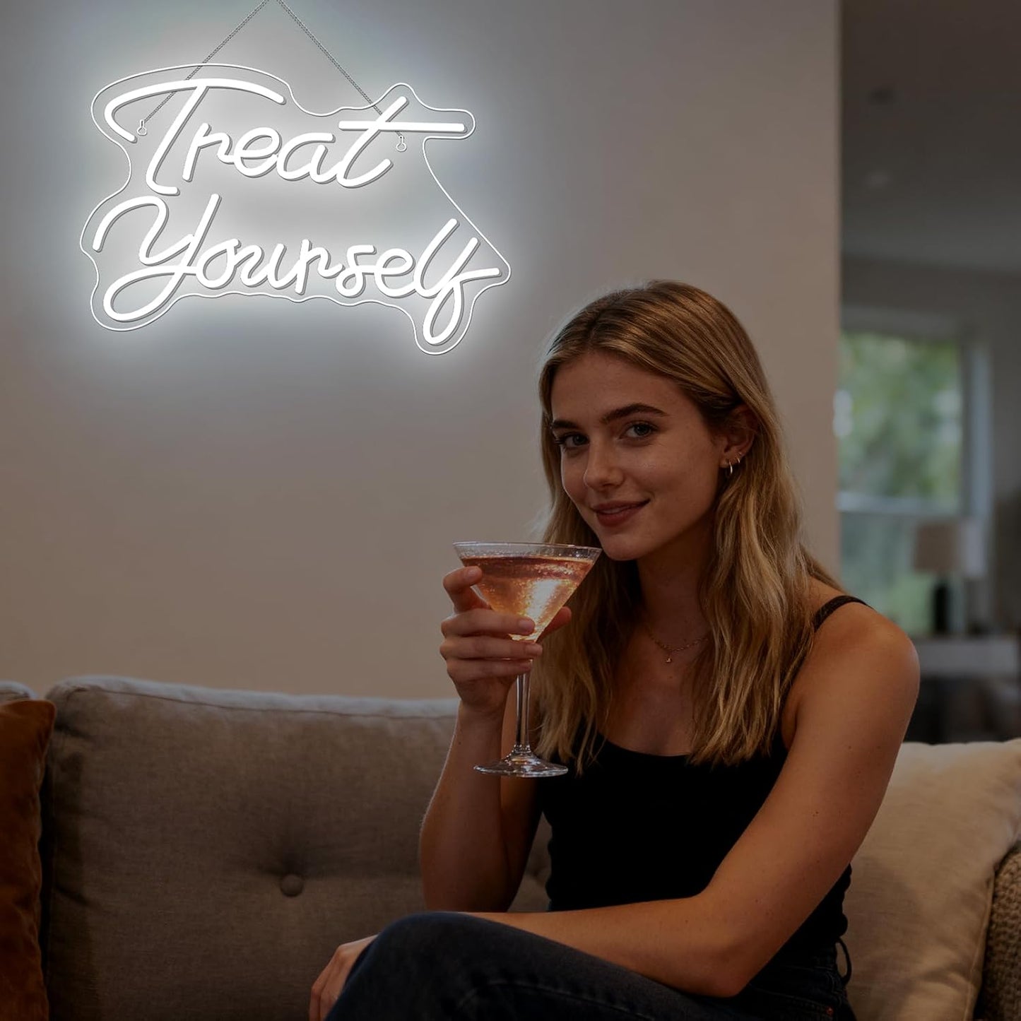 Treat Yourself Neon Signs White Led Sign for Bedroom Wall Letter Neon Lights Wedding Signs Neon Room Decor for Birthday Gift Party Home Decor Bar