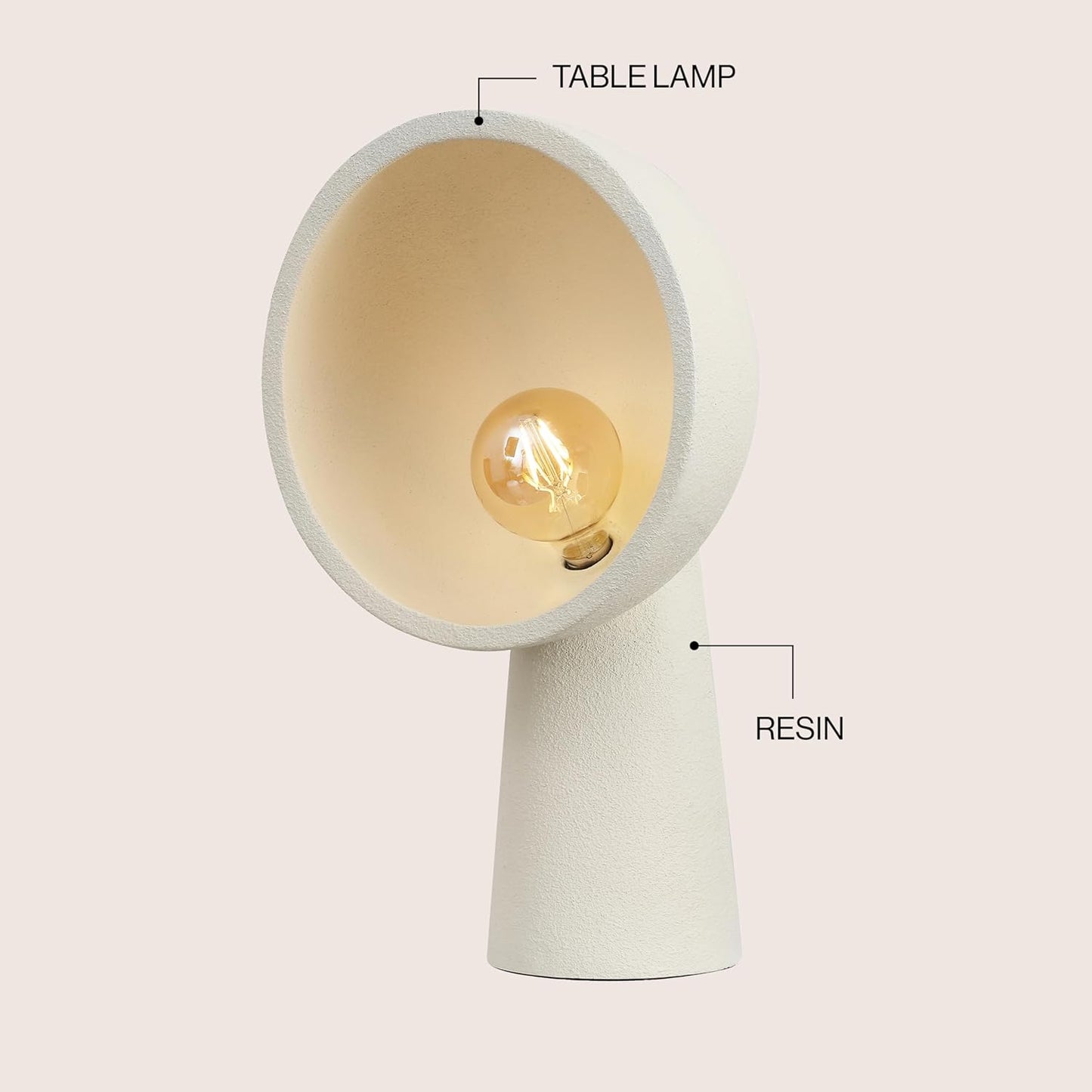 JONATHAN Y 17.5" Cream Resin Contemporary Minimalist Half-Globe Column LED Table Lamp, Modern Industrial Tapered Bedside Lamp for Living Room, LED Bulb Included JYL6314A