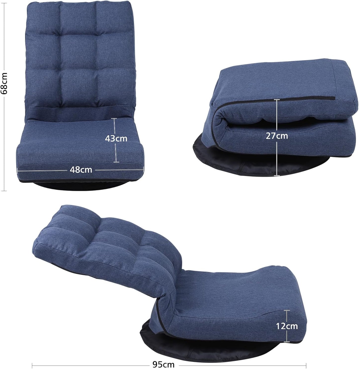 360° Swivel Floor Chair with 6-Position Backrest & Lumbar Support - Heavy Duty Folding Game Rocker for 300lbs, Multipurpose Gaming Chair for TV, Reading & Video Games, Blue
