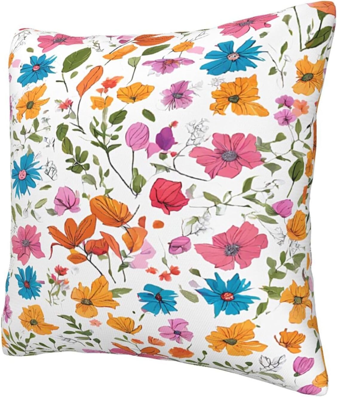 All-Season Square Pillow Covers 18"X18", Flowers, Decorative Throw Pillow Covers for Sofa Bed Couch, Hidden Zipper Cushion Cover, Square Lumbar & Accent Pillowcases for Home Decor