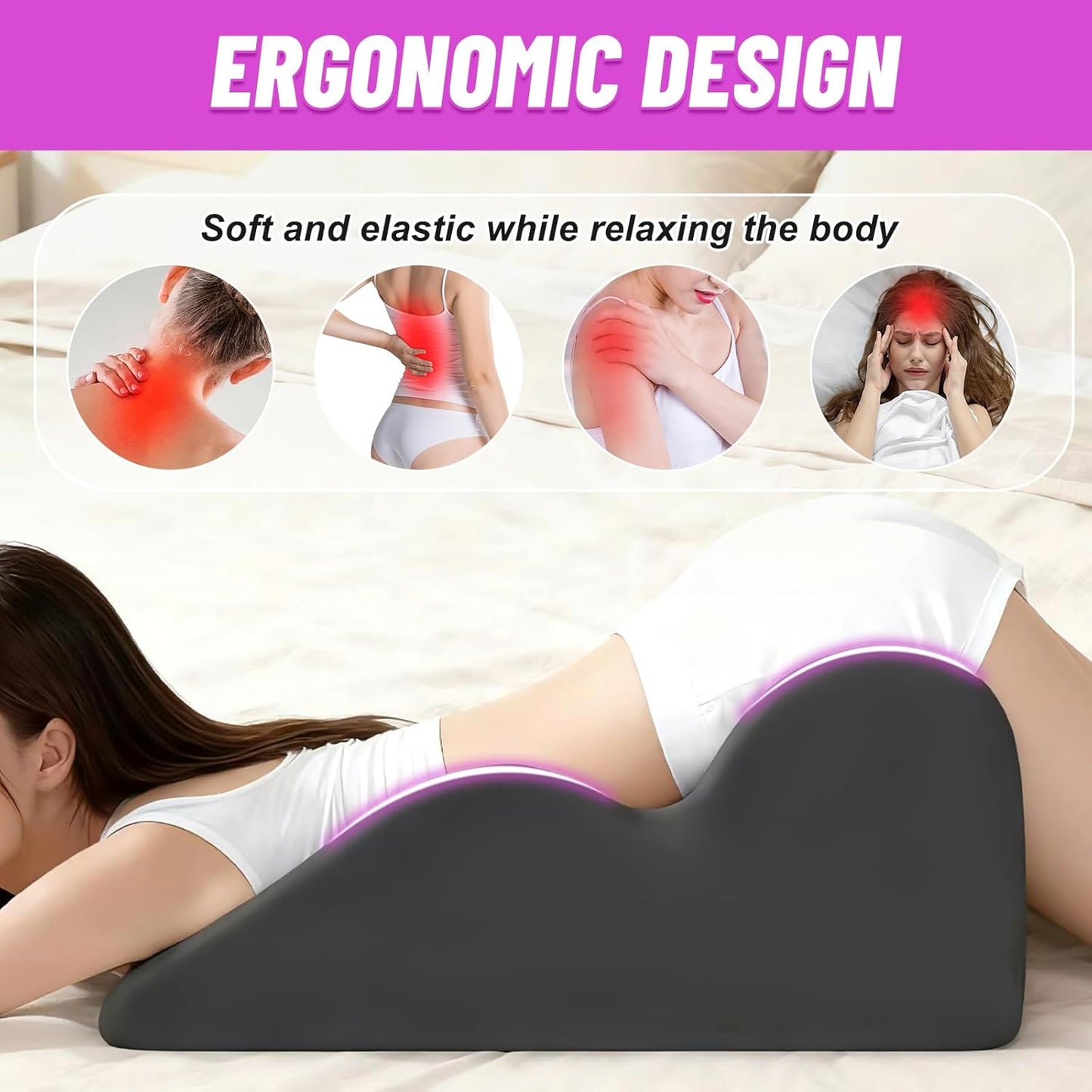 Memory Foam Pillow, Couples Pillow for Sleeping, Reading Pillow for Bed, Ergonomic Support for Back Pain, Acid Reflux & Sitting Up, Ideal for Massage, with Removable Cover (Size 22.8*14.8*9 inch)