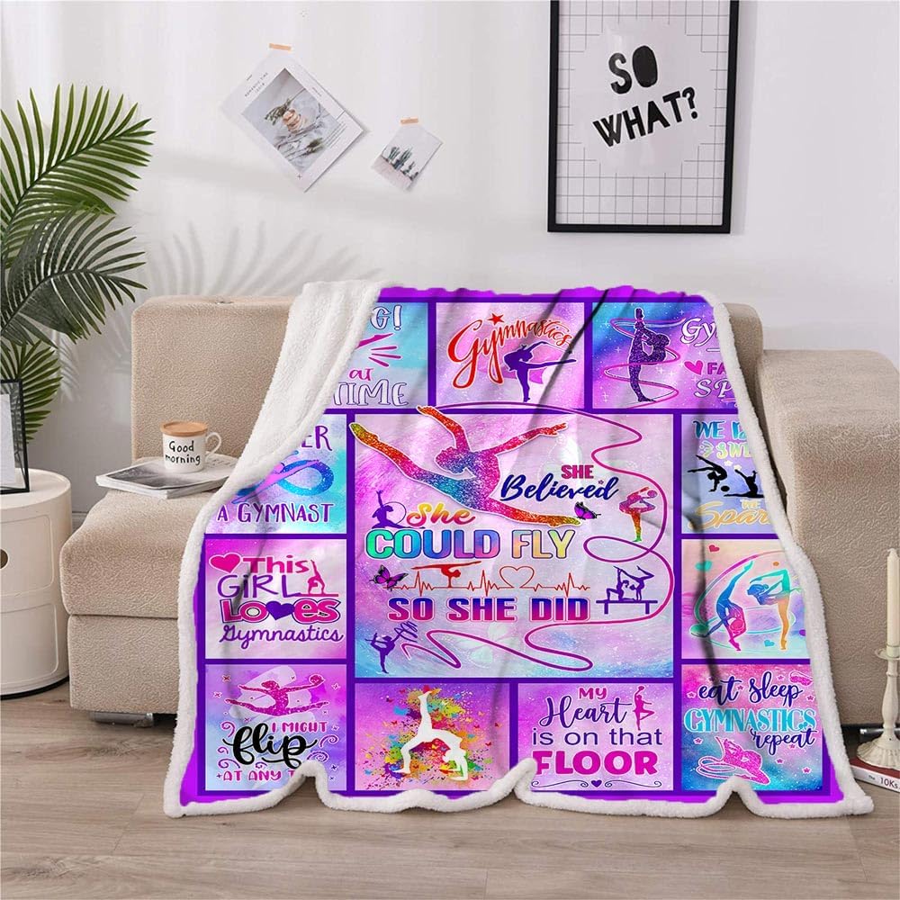 TRIKPTEY Gymnastics Blanket, 60x50inch, Polyester Fleece, Lightweight, Breathable, Throw Blanket for Girls, Teens, Womens, Inspirational Gift