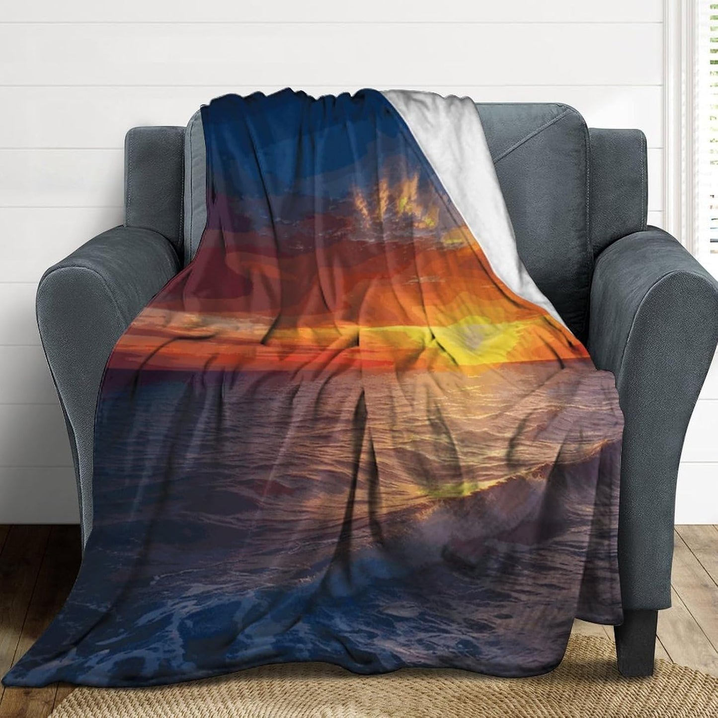 Sea and Sunset Blanket Super Soft Lightweight Throw Blanket Cute Cozy Warm Bed Blanket Decorative Fuzzy Blanket All-Season Home Decor Gift for Sofa Couch Living Room 30"*40"（76 * 100cm）