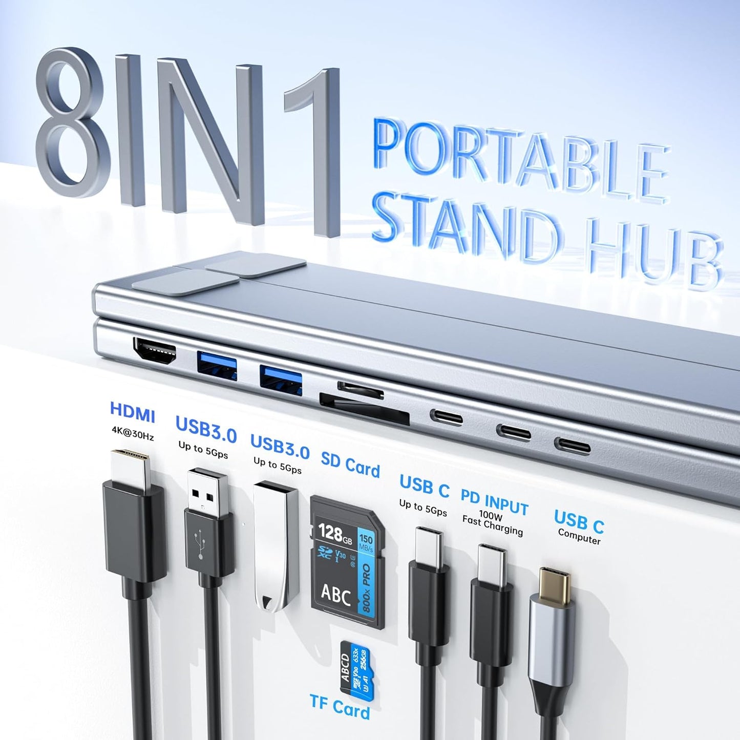 Laptop Docking Station Stand, 8 in 1 USB C Hub HDMI Portable Laptop Stand with USB Ports, USB C Multiport Adapter USBC Dock Station Computer Holder for MacBook Pro/Air, Dell, HP, Lenovo, ASUS