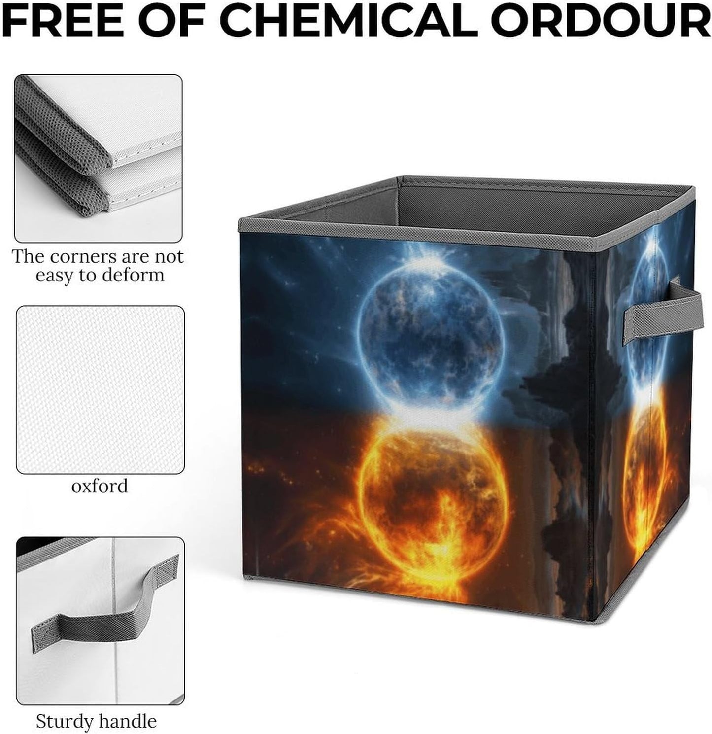 Fire And Water Planets Storage Bins with Handles Fashion Large Storage Cubes Sturdy Foldable Storage Boxes Space-Saving Storage Baskets for Home Office Clothes Closet Organizers