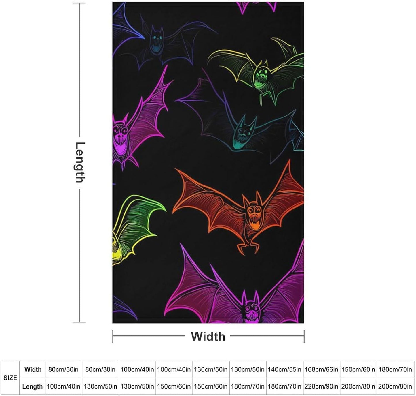 Colorful Bats Throw Blanket for Couch Bed Plush Cozy Fuzzy Flannel Blanket for All Season 30"x50"