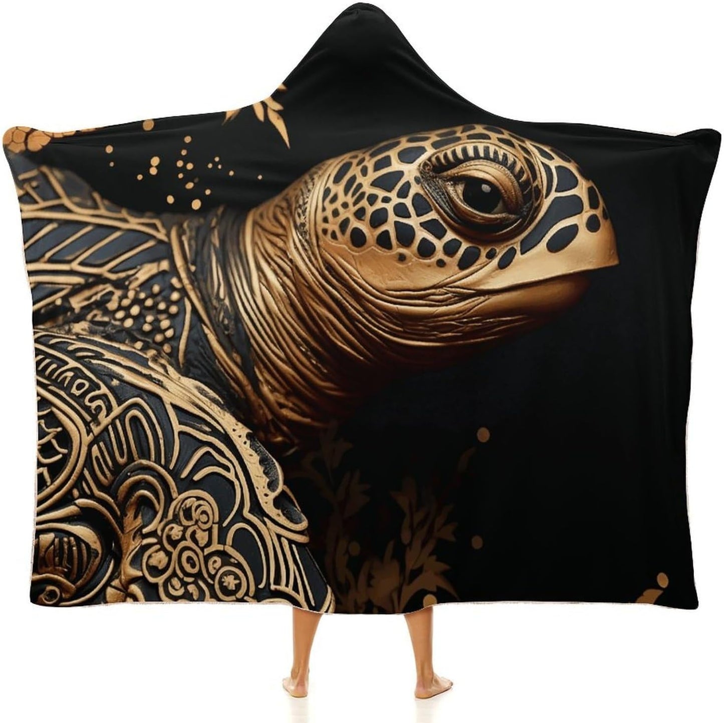 Gold Sea Turtle Wearable Blanket Hoodie for Adults Oversized Fleece Hooded Sweatshirt Wrap Soft Cozy