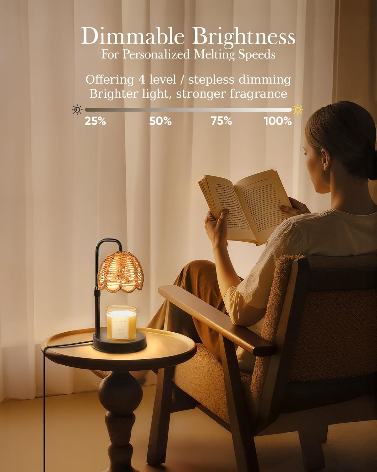 Nacial Candle Warmer Lamp with Timer Dimmable, Valentines Day Gifts for Her Women Wife Mom Girlfriend Birthday Gifts House Warming Home Decor, Boho Electric Candle Wax Warmer Lamp-Sleek Metal Base