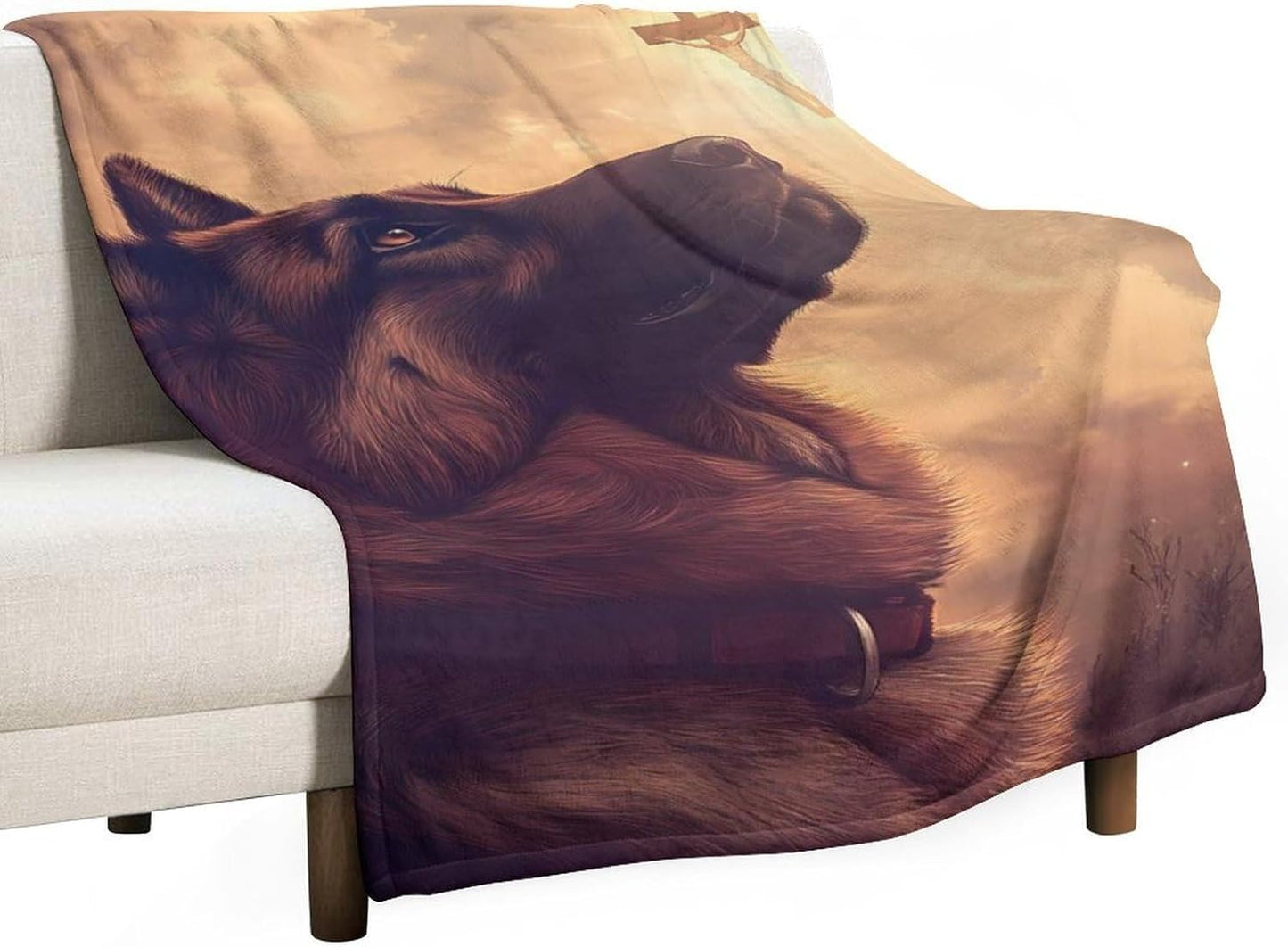 German Shepherd Christianity Throw Blanket for Couch Bed Plush Cozy Fuzzy Flannel Blanket for All Season 30"x50"